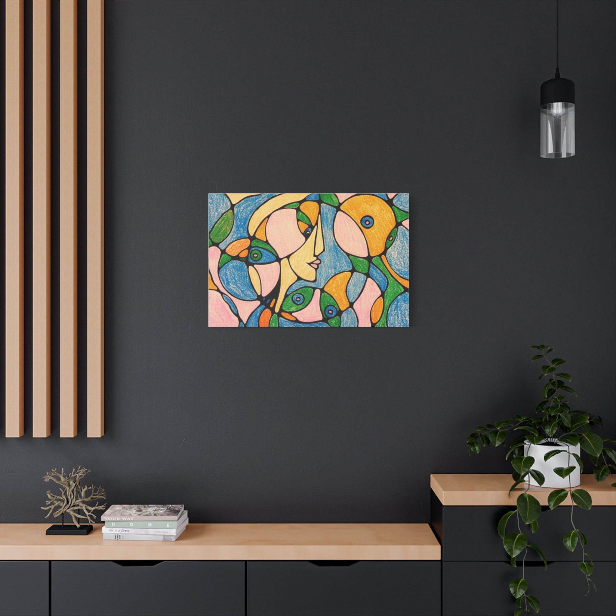 Abstract Colorful Faces Canvas Art, Vibrant Modern Wall Decor, Surreal Cubist Style Matte Print, Stretched 1.25" Ready to Hang