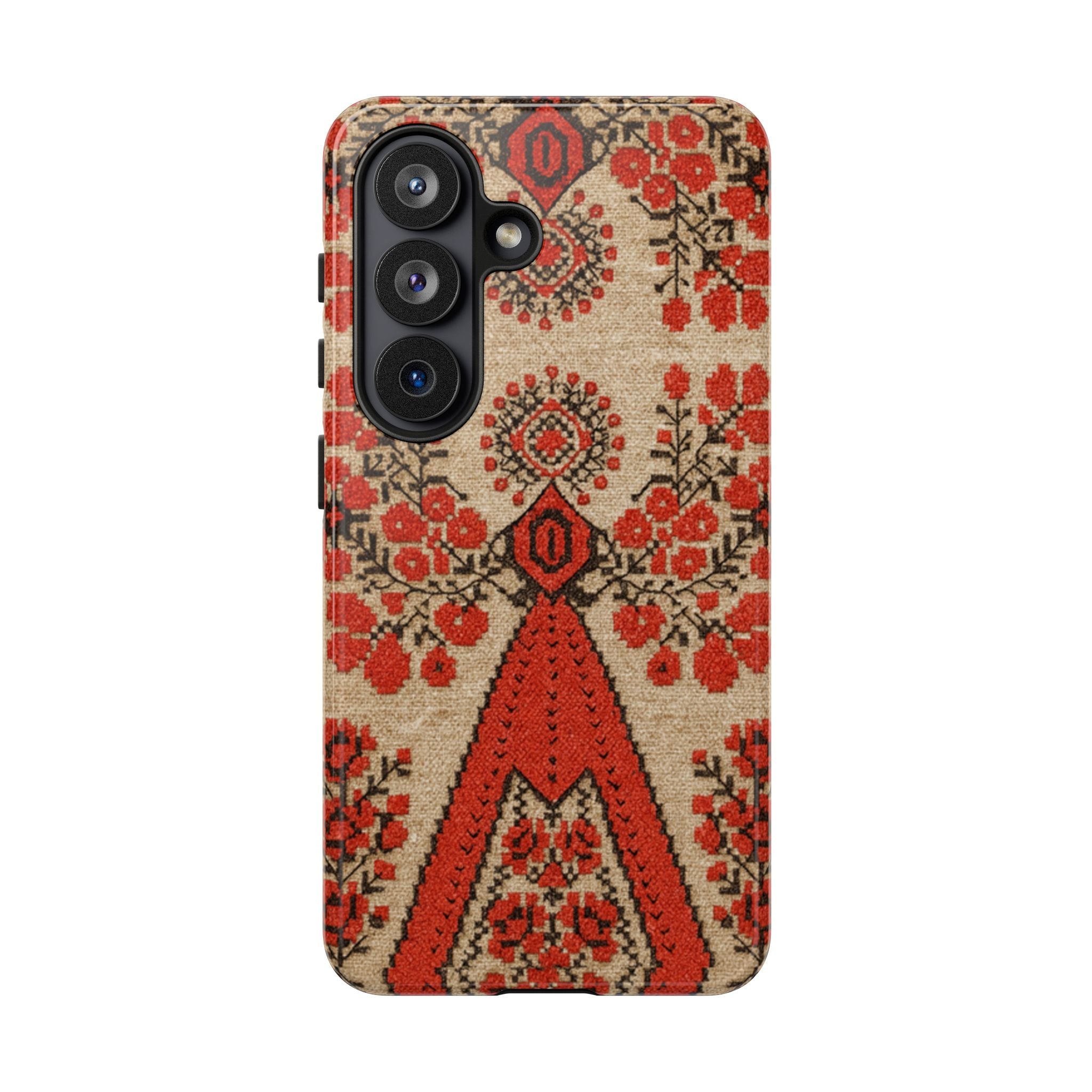 Ukrainian Embroidery Phone Case • Red Black Folk Pattern • Protective Cover with Traditional Berehynia Floral Motifs