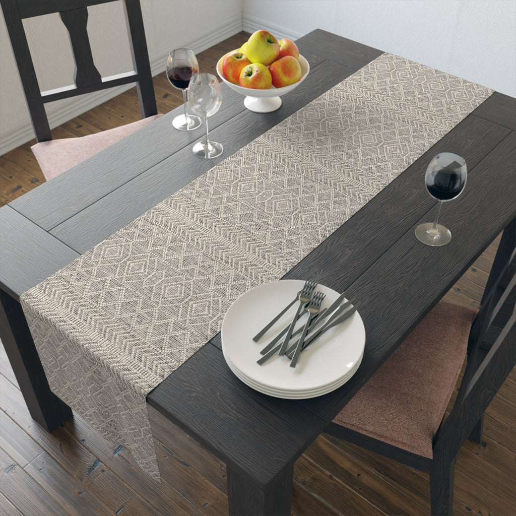 Sand & Stone Diamond Weave Table Runner | Farmhouse Heritage Ivory Linen