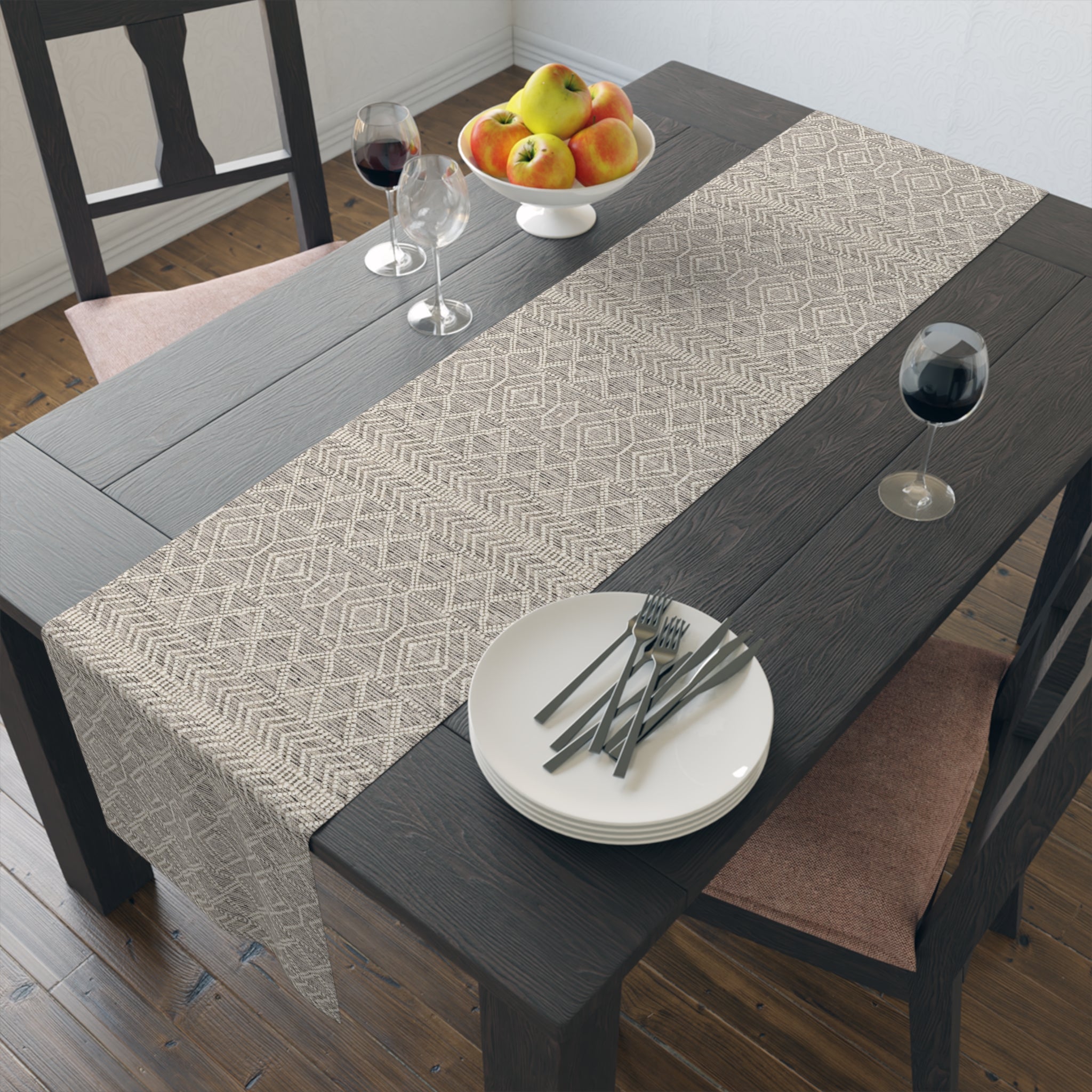 Sand & Stone Diamond Weave Table Runner | Farmhouse Heritage Ivory Linen