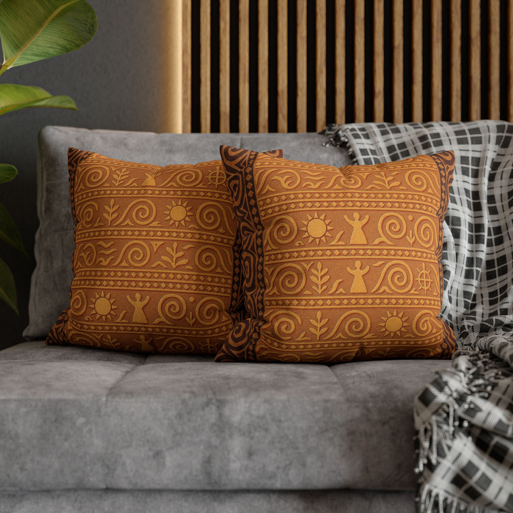 Trypillian Code Folk Art Pillow Cover | Ancient Symbol Terracotta Heritage Cushion