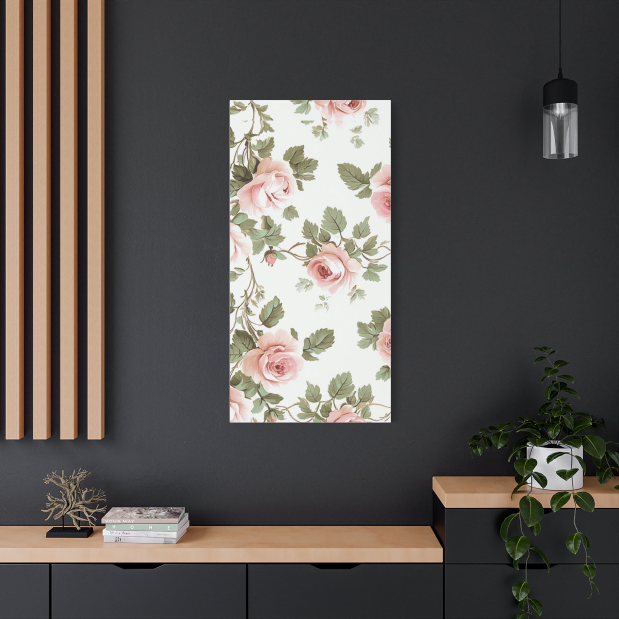 Vintage Pink Rose Matte Canvas Wall Art, Botanical Floral Print, Romantic Cottagecore Home Decor, Stretched 1.25" Canvas