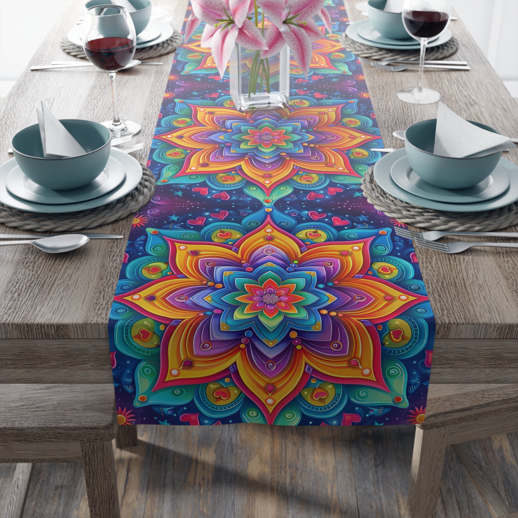 Colorful Mandala Table Runner  Poly, vintage home decor, for parents, housewarming, cottage core