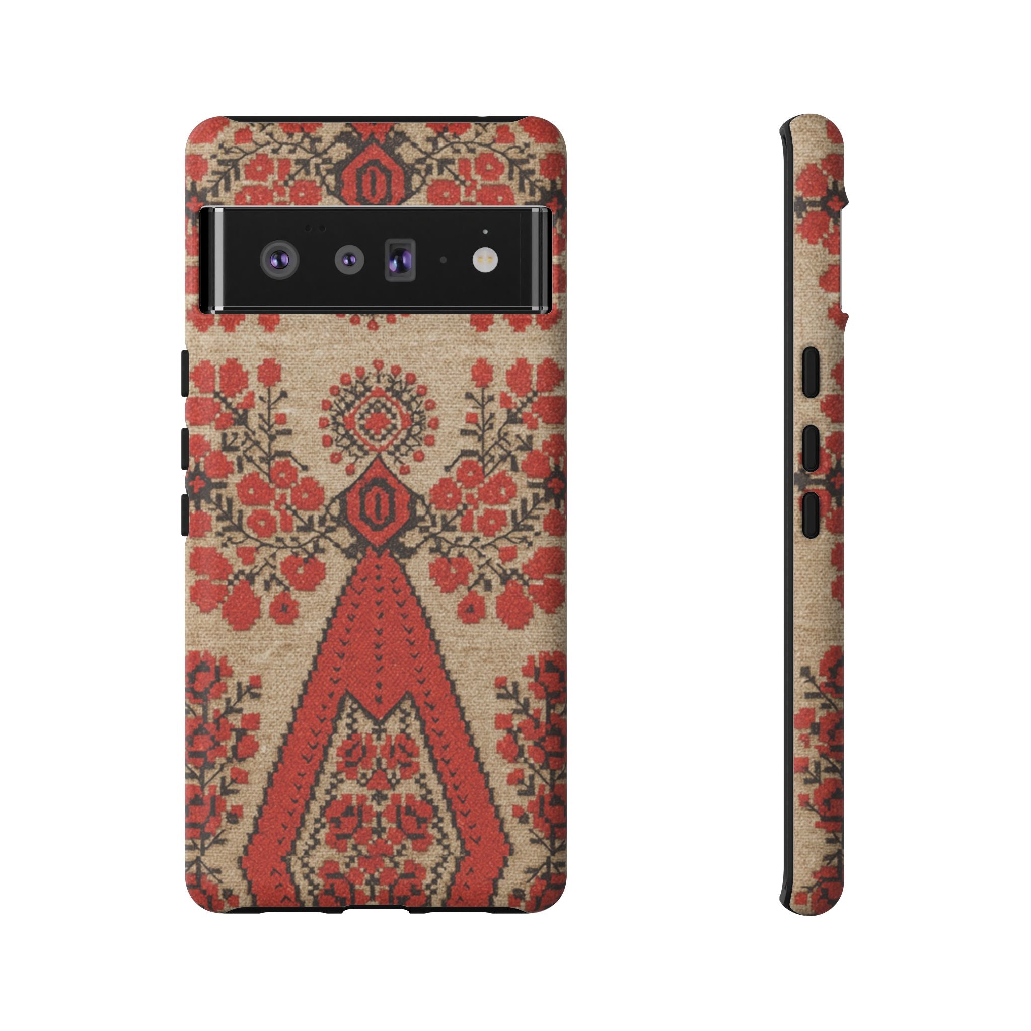 Ukrainian Embroidery Phone Case • Red Black Folk Pattern • Protective Cover with Traditional Berehynia Floral Motifs