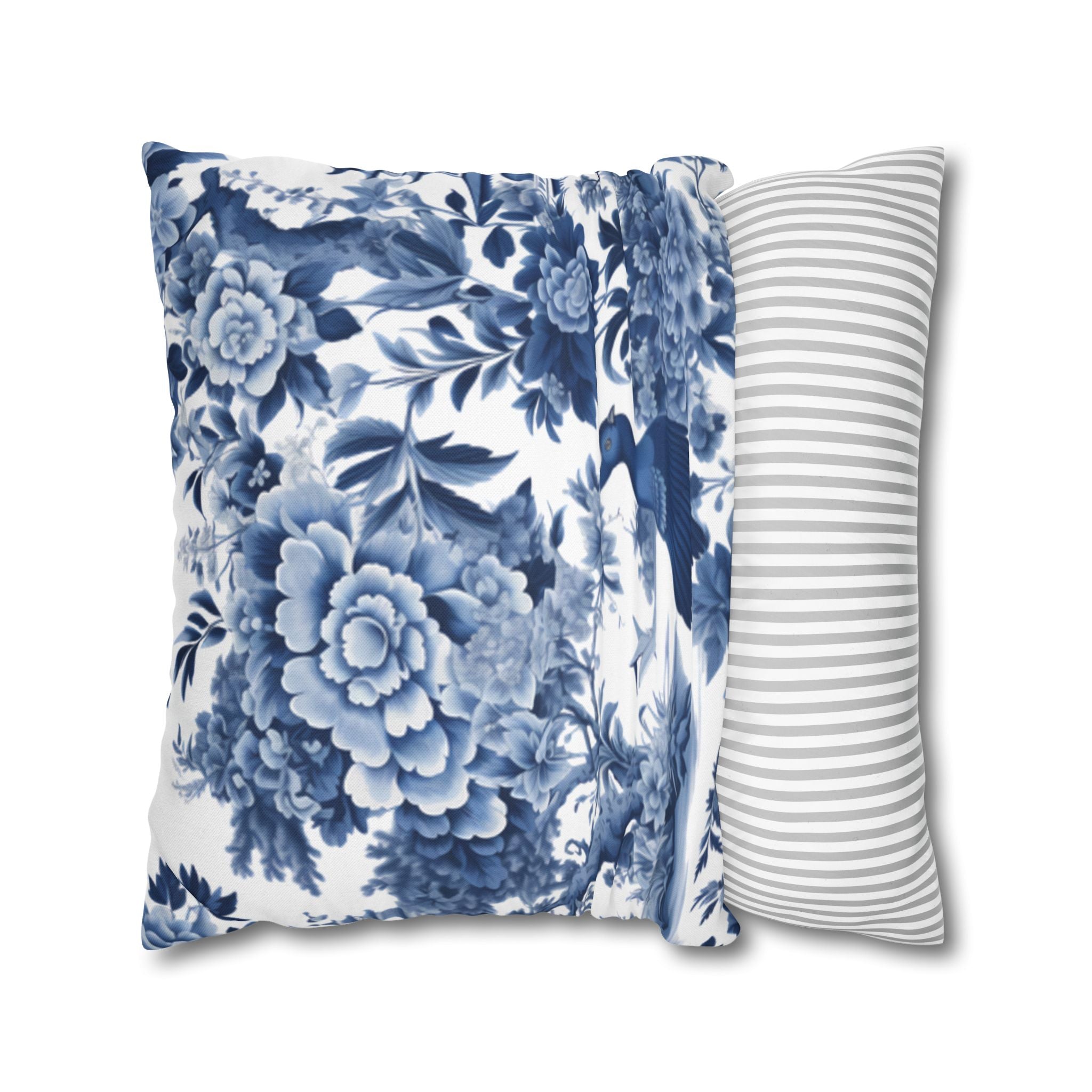 Blue Watercolor Floral Pillow Cover | Vintage Botanical Double-Sided Cushion Case | Cottagecore Bedroom Decor