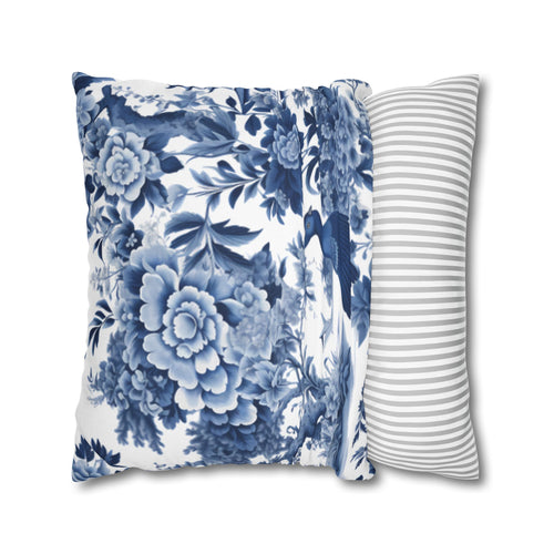 Blue Watercolor Floral Pillow Cover | Vintage Botanical Double-Sided Cushion Case | Cottagecore Bedroom Decor