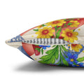 American Cozy Floral Pillowcase - Patriotic Blue Geometric & Rose Throw Pillow Cover