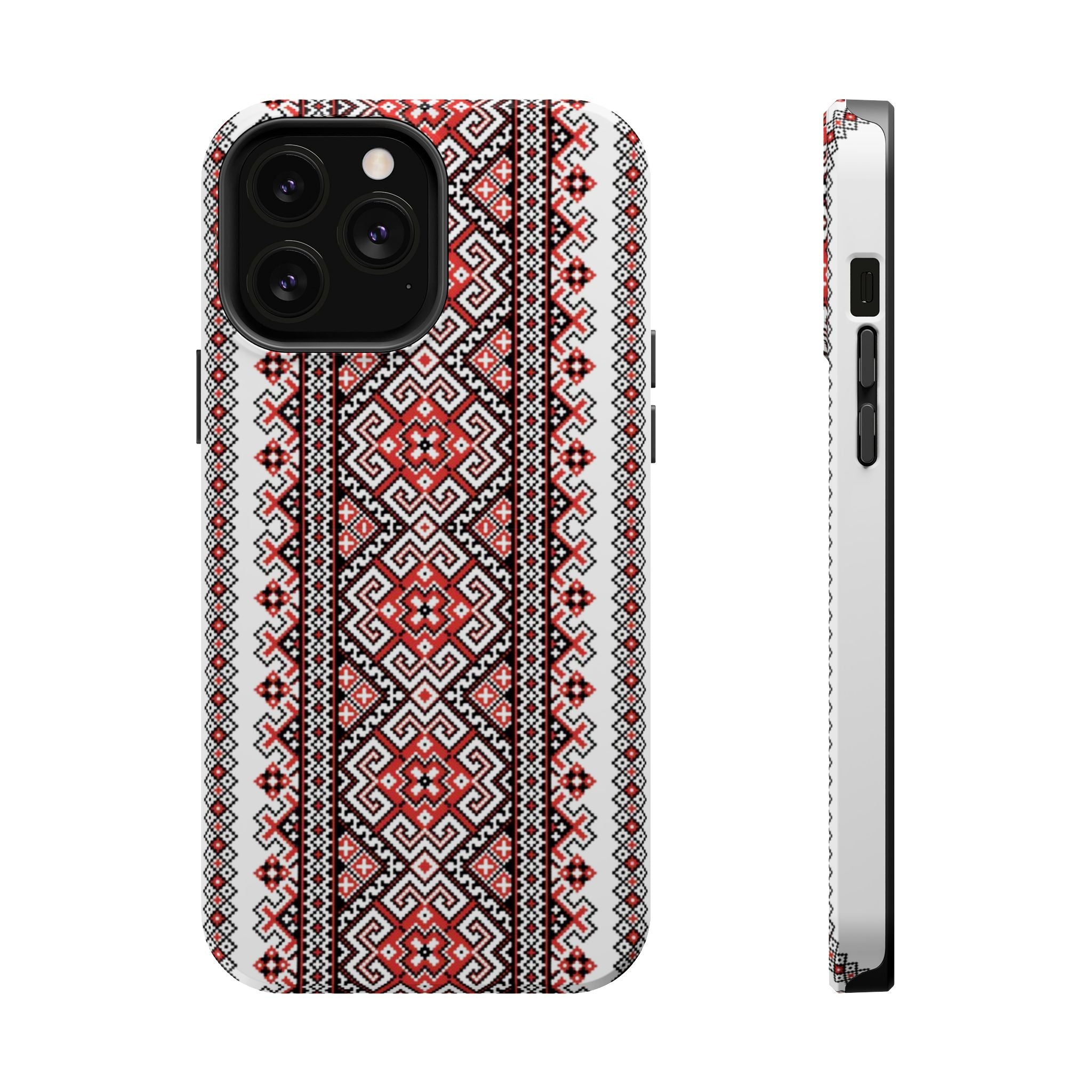 Traditional Ukrainian Red-Black Pattern Phone Case | Magnetic Impact-Resistant Case