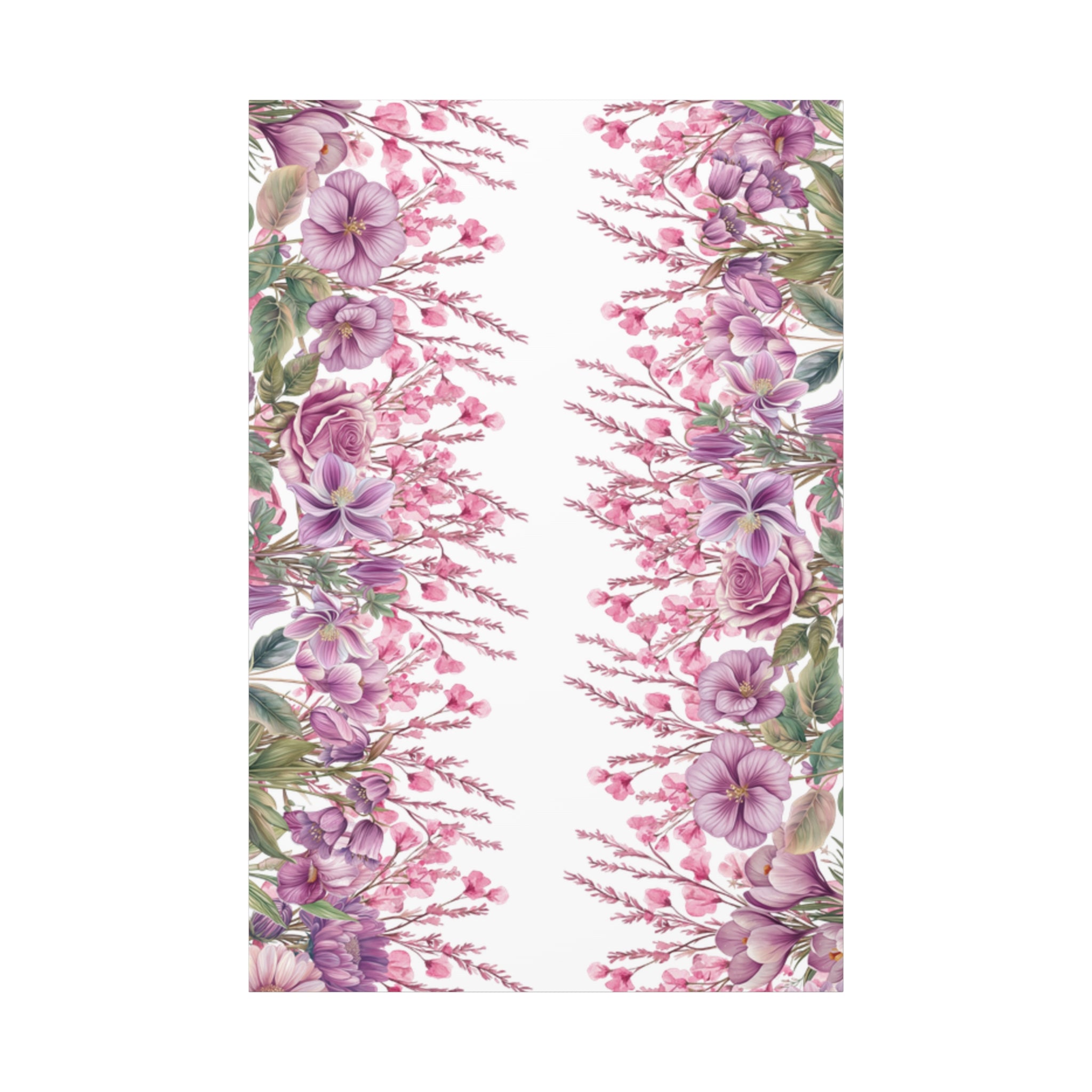 Floral Matte Canvas Wall Art, Pink Purple Botanical Print, Modern Symmetrical Flower Design, Stretched 1.25" Canvas Home Decor