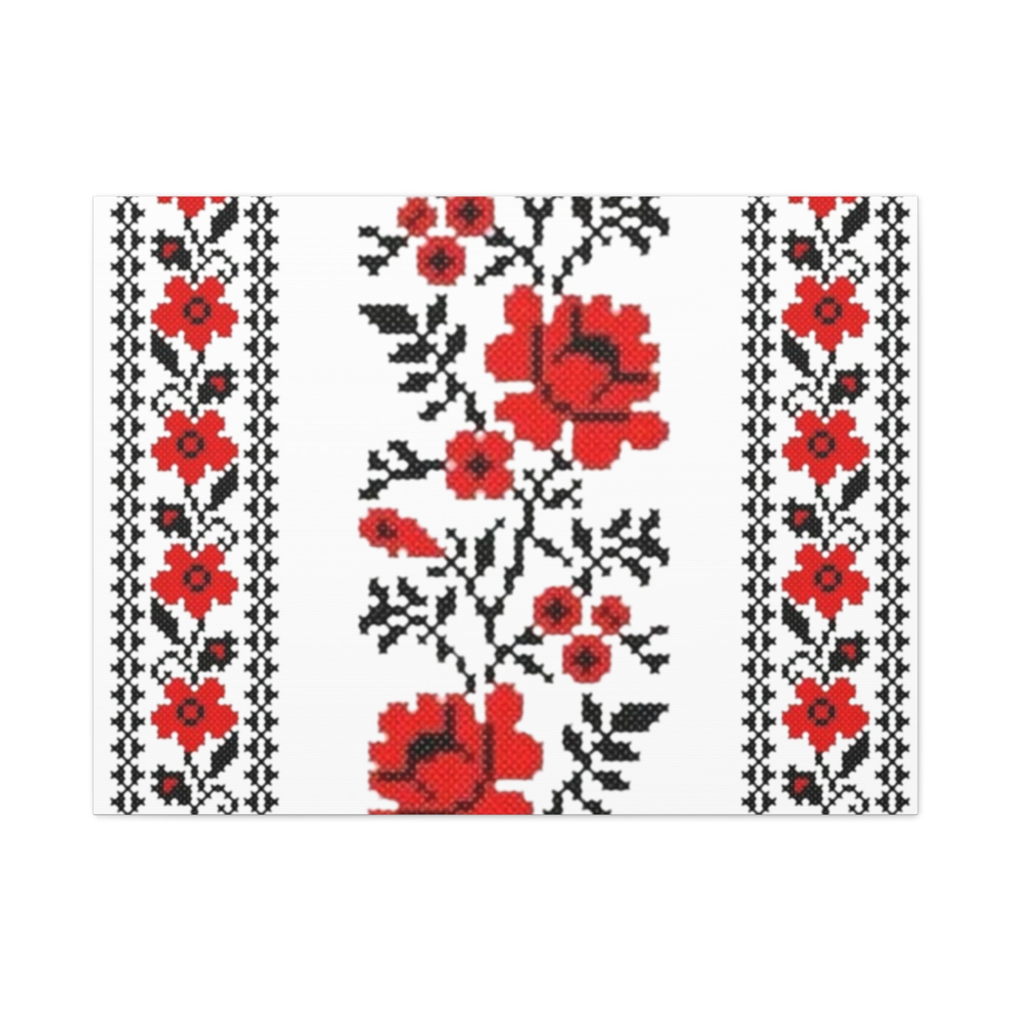Ukrainian Embroidery Wall Art, Red Black Folk Floral Pattern, Traditional Slavic Home Decor Canvas for Living Room or Entryway, Matte Print, Stretched 1.25" Ready to Hang