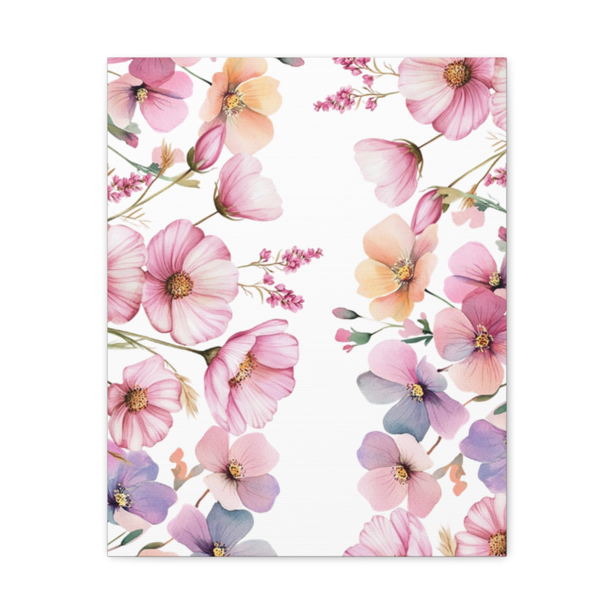 Pastel Floral Matte Canvas Wall Art, Soft Botanical Print, Modern Home Decor, Watercolor Flower Artwork, Stretched 1.25" Canvas