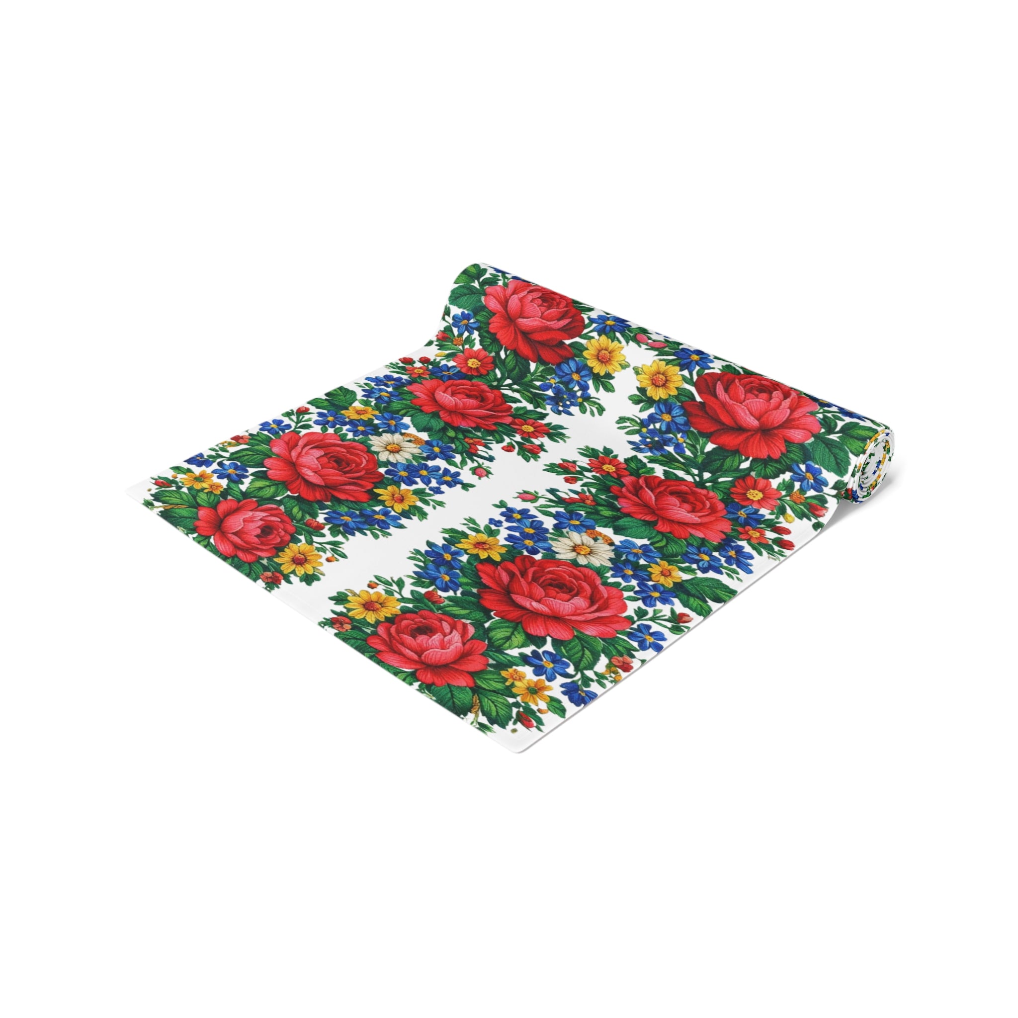 Red Rose Floral Table Runner | Cottagecore Wildflower White Decor | BLUESKYDEZIGN
