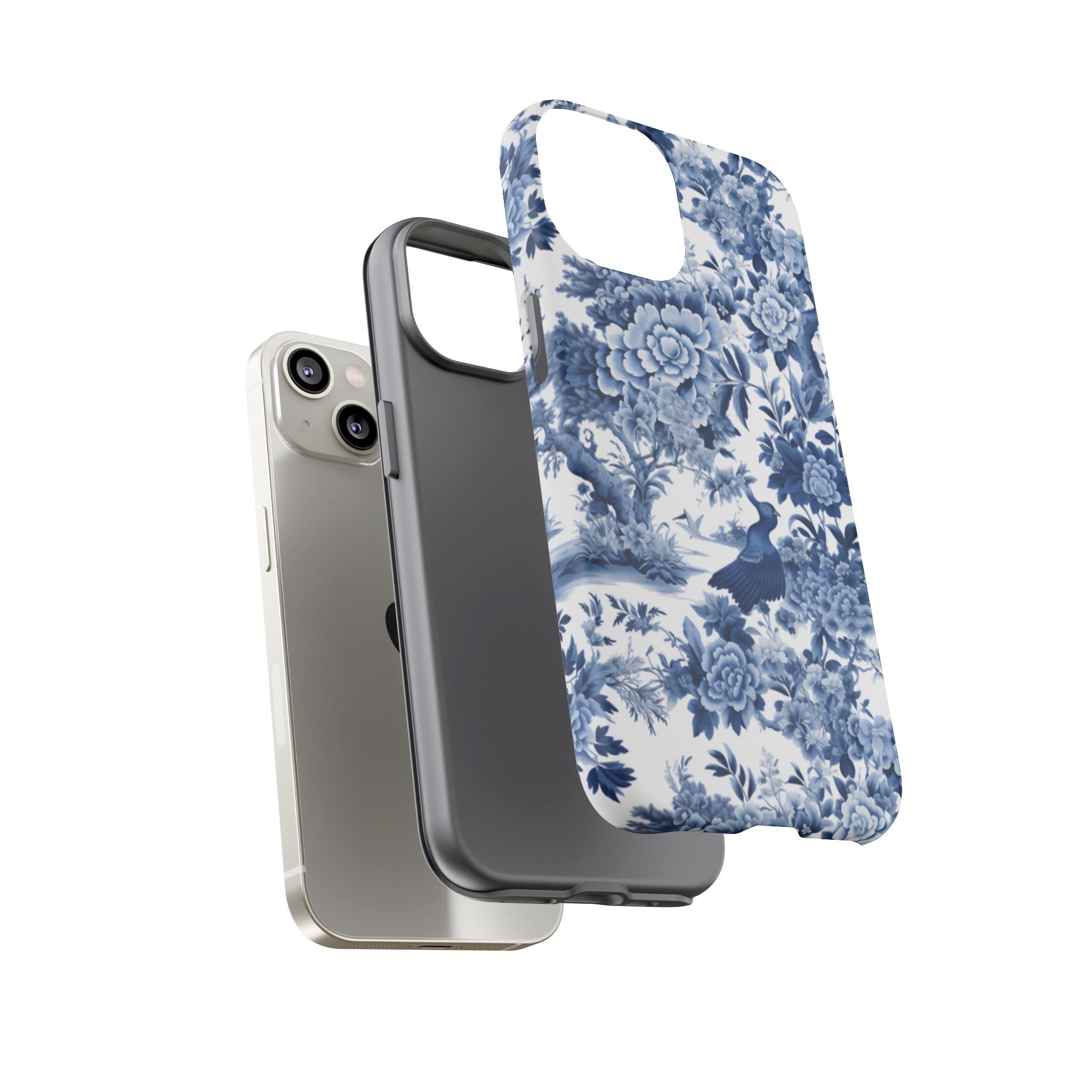 Blue Toile Floral Phone Case, Chinoiserie Style, Tough Case