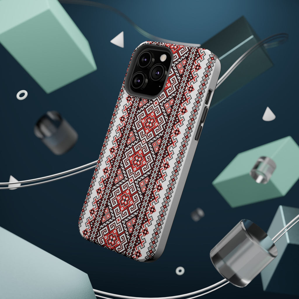 Traditional Ukrainian Red-Black Pattern Phone Case | Magnetic Impact-Resistant Case
