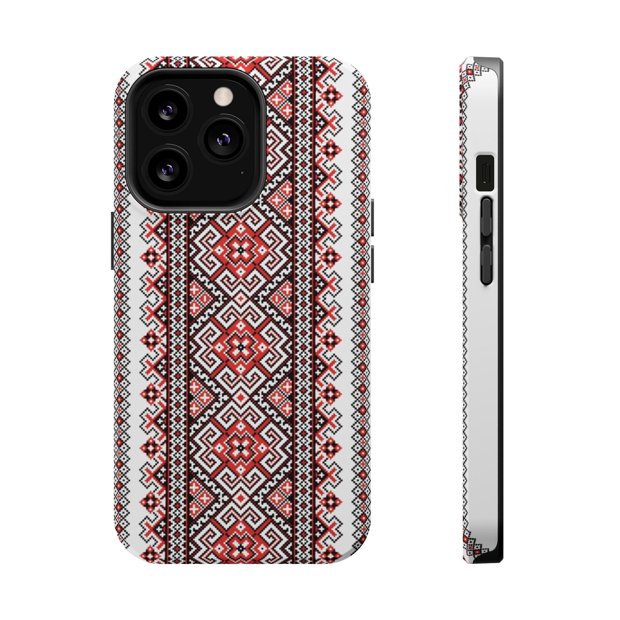 Traditional Ukrainian Red-Black Pattern Phone Case | Magnetic Impact-Resistant Case