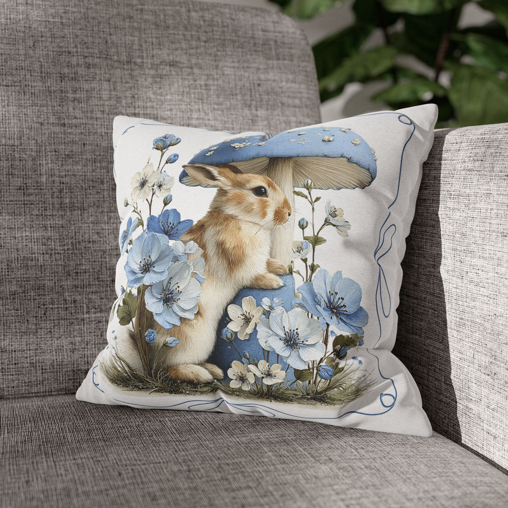 Blue Floral Bunny Collage Pillowcase | Square Decorative Pillowcase