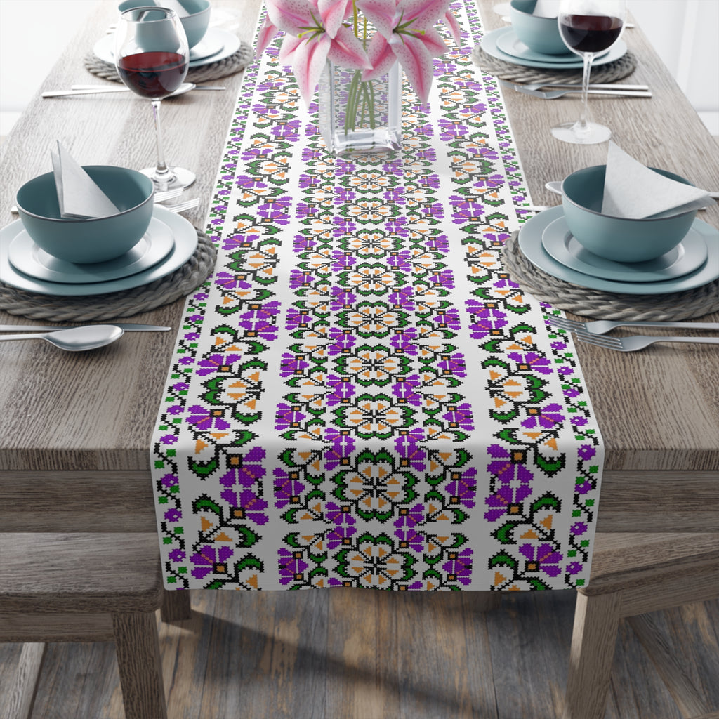 Blooming Hope Table Runner – Ukrainian Floral Mosaic, Cotton or Polyester