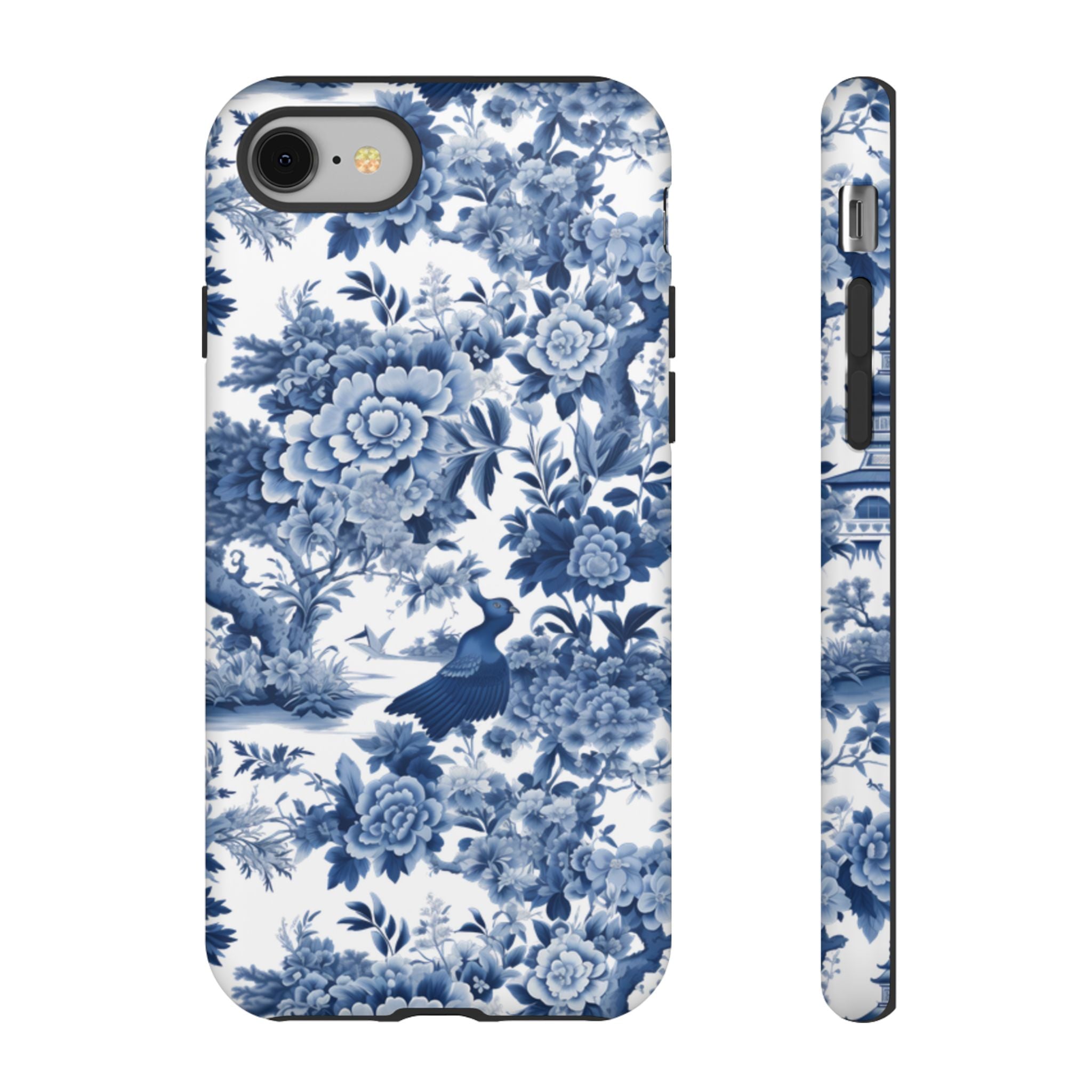 Blue Toile Floral Phone Case, Chinoiserie Style, Tough Case