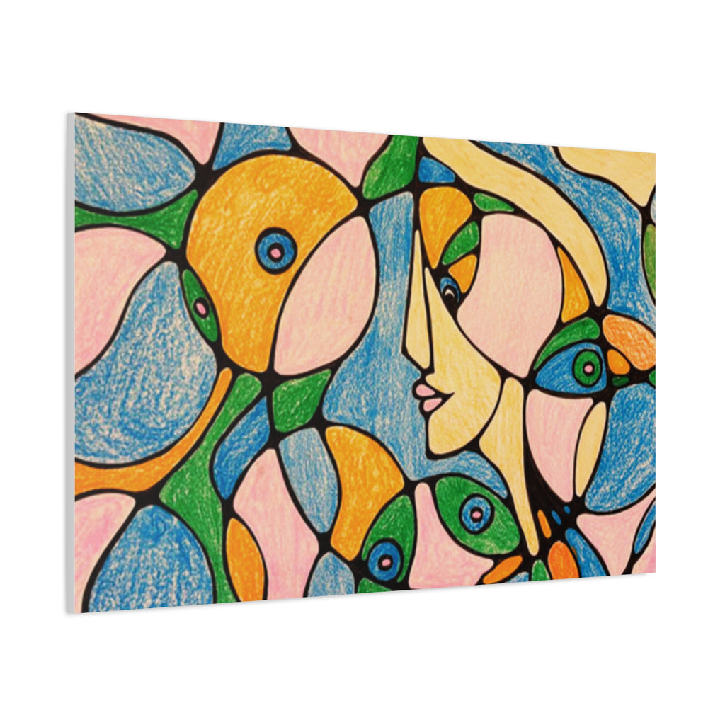 Abstract Colorful Faces Canvas Art, Vibrant Modern Wall Decor, Surreal Cubist Style Matte Print, Stretched 1.25" Ready to Hang