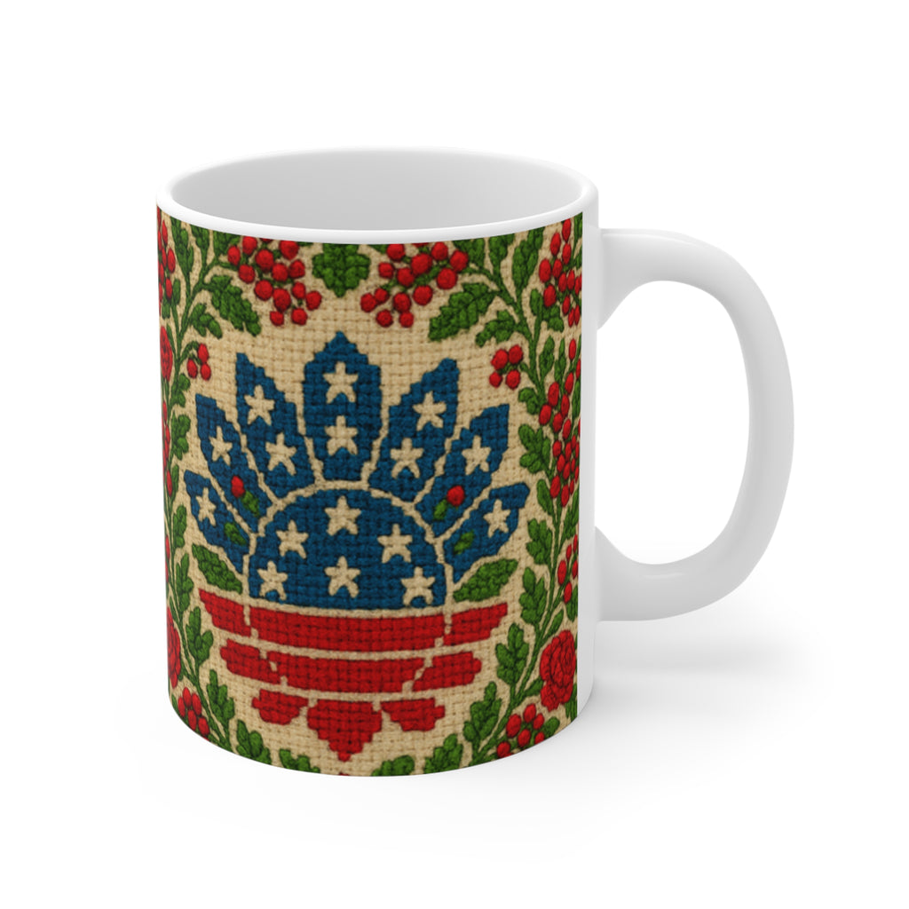 America 250 Floral Ceramic Mug | Patriotic Folk Art Coffee Cup | 1776–2026 Anniversary Gift
