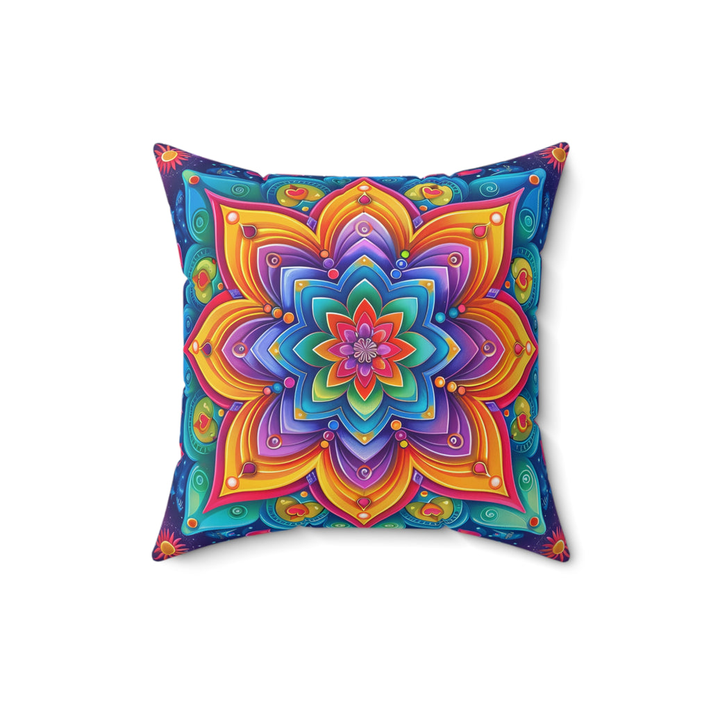 Rainbow Floral Mandala Pillow