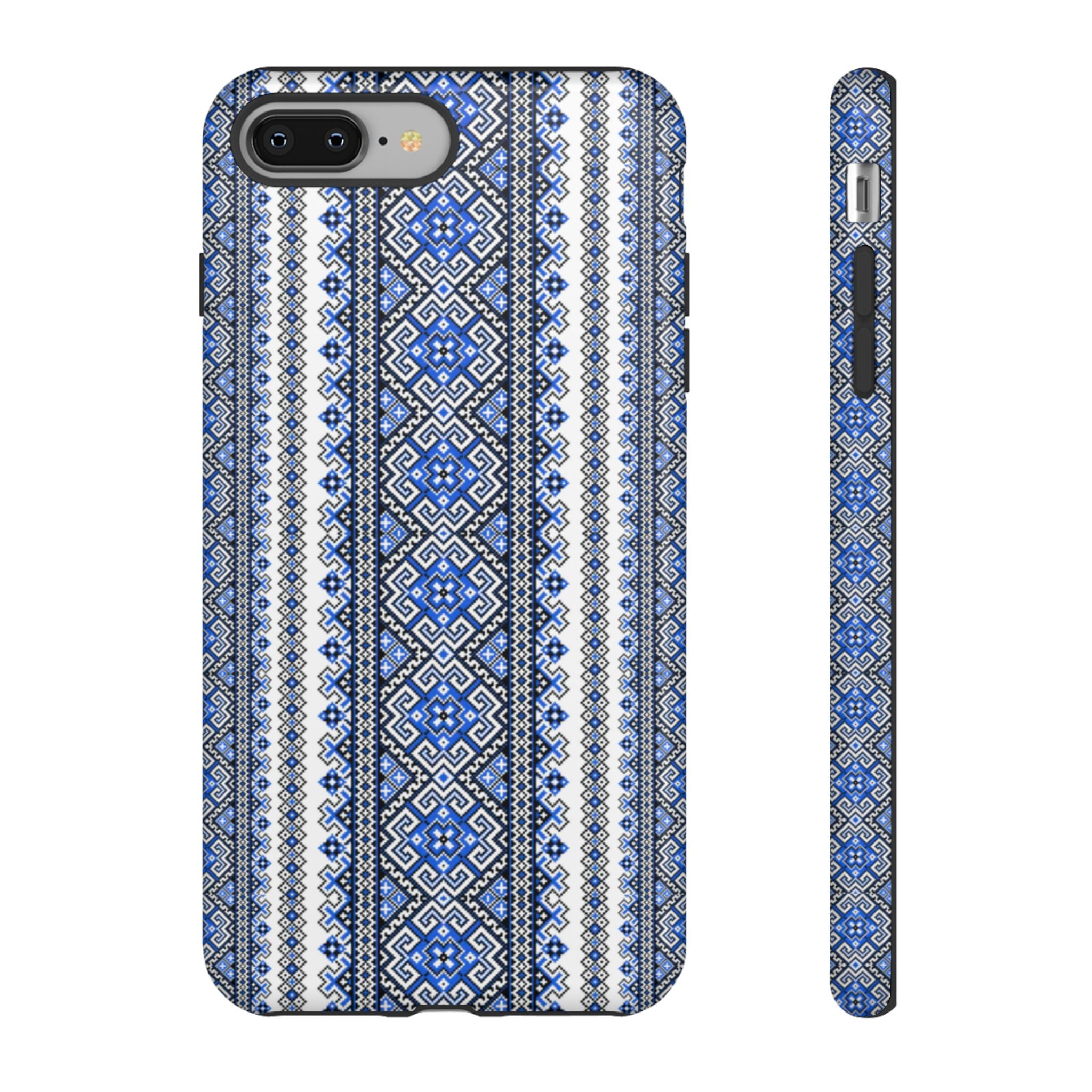 Ukrainian Pattern iPhone Case, Blue Black Geometric Folk Design, Protective Phone Cover, Traditional Ethnic Print