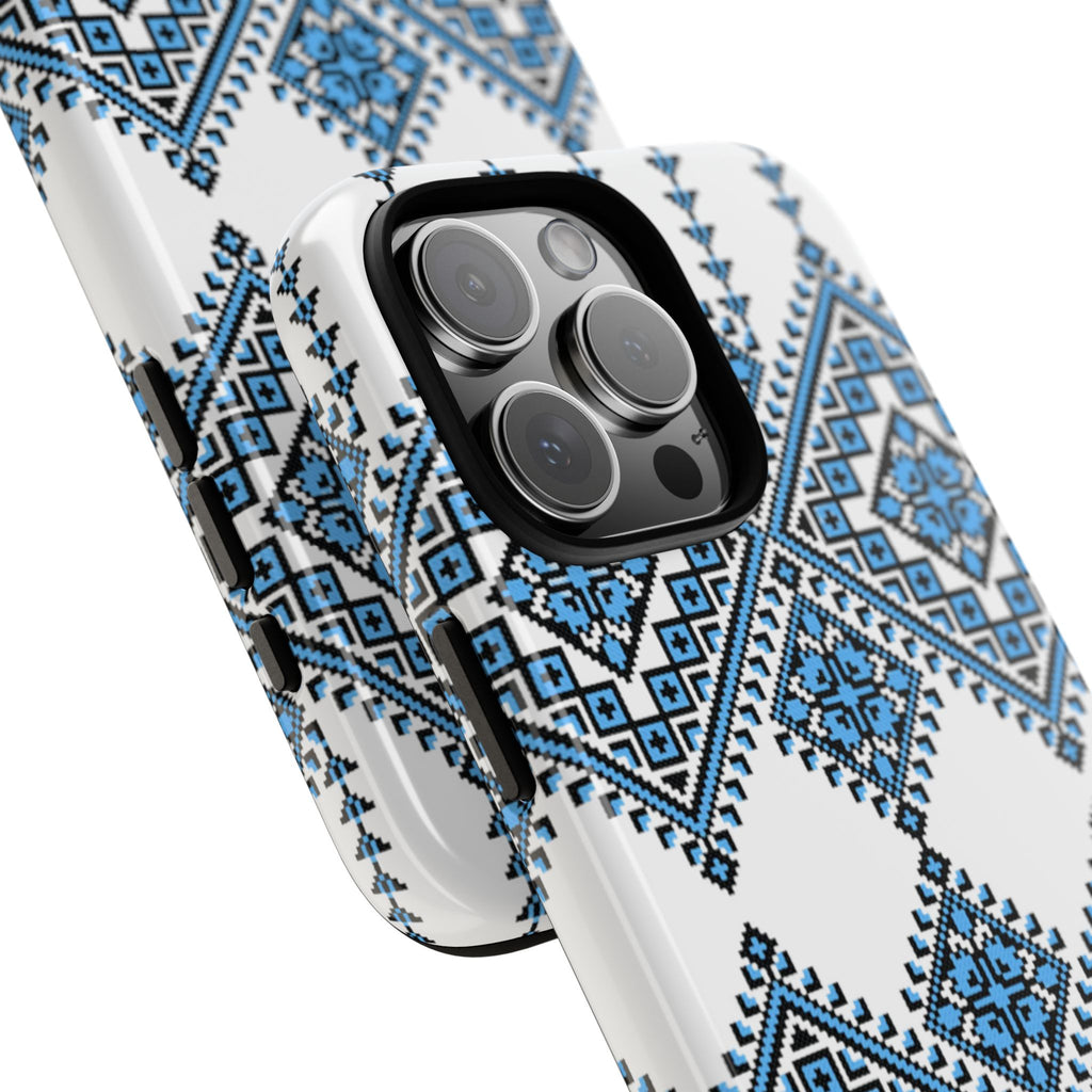 Blue Ukrainian traditional  Geometric Folk Pattern phone case, Tough Cases