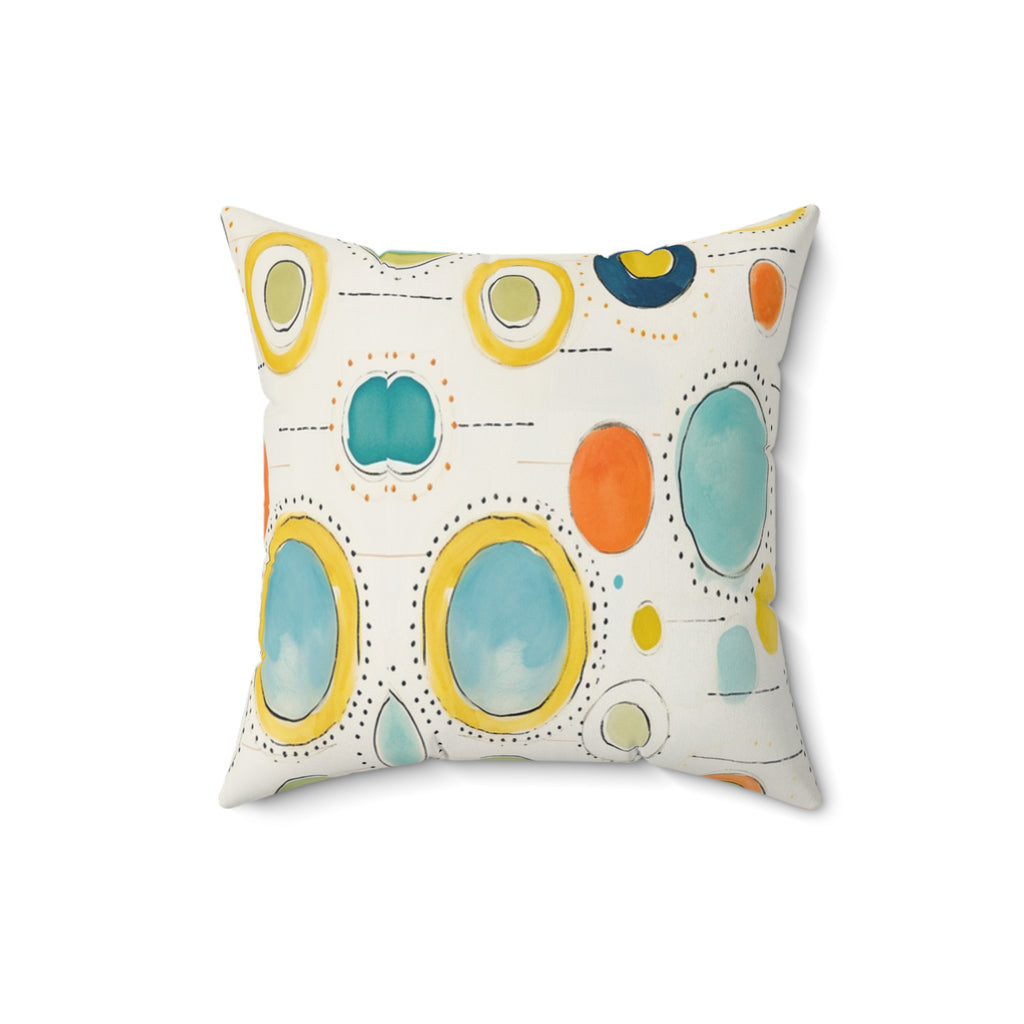 Watercolor Circles Spun Polyester Pillow, Abstract Dot Pattern, Coastal Colors, Decorative Gift Housewarming