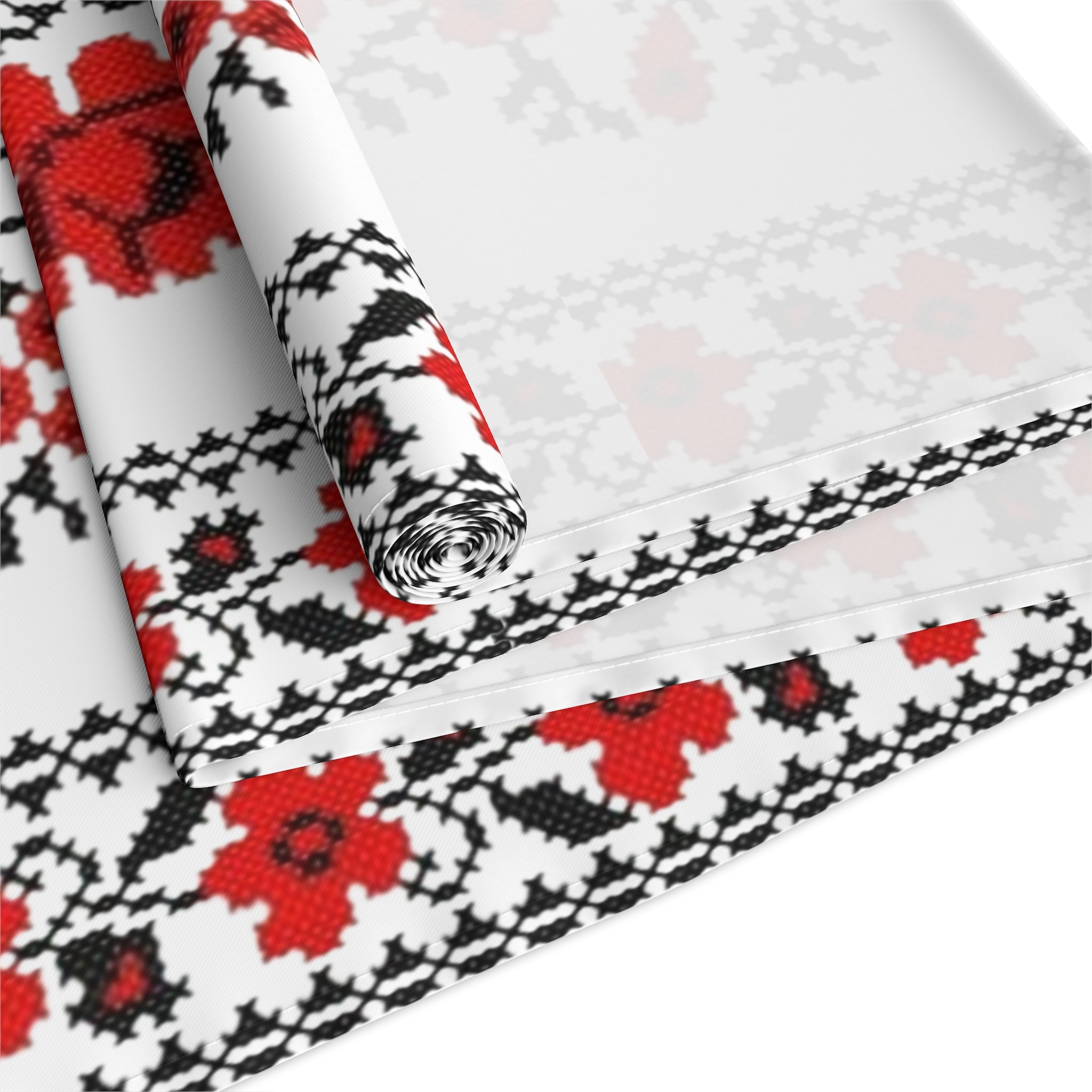 BLUESKYDEZIGN Ukrainian Traditional Table Runner - Red Black Folk Art