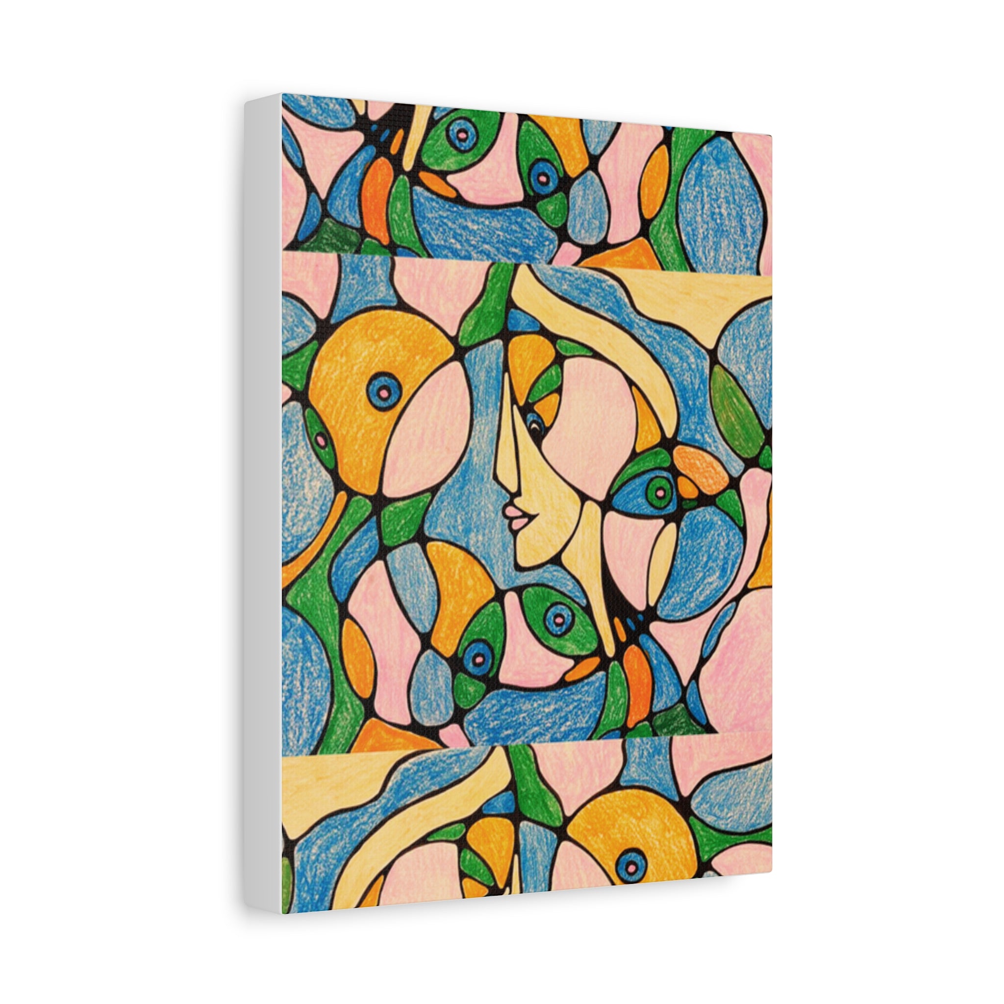 Abstract Colorful Faces Canvas Art, Vibrant Modern Wall Decor, Surreal Cubist Style Matte Print, Stretched 1.25" Ready to Hang
