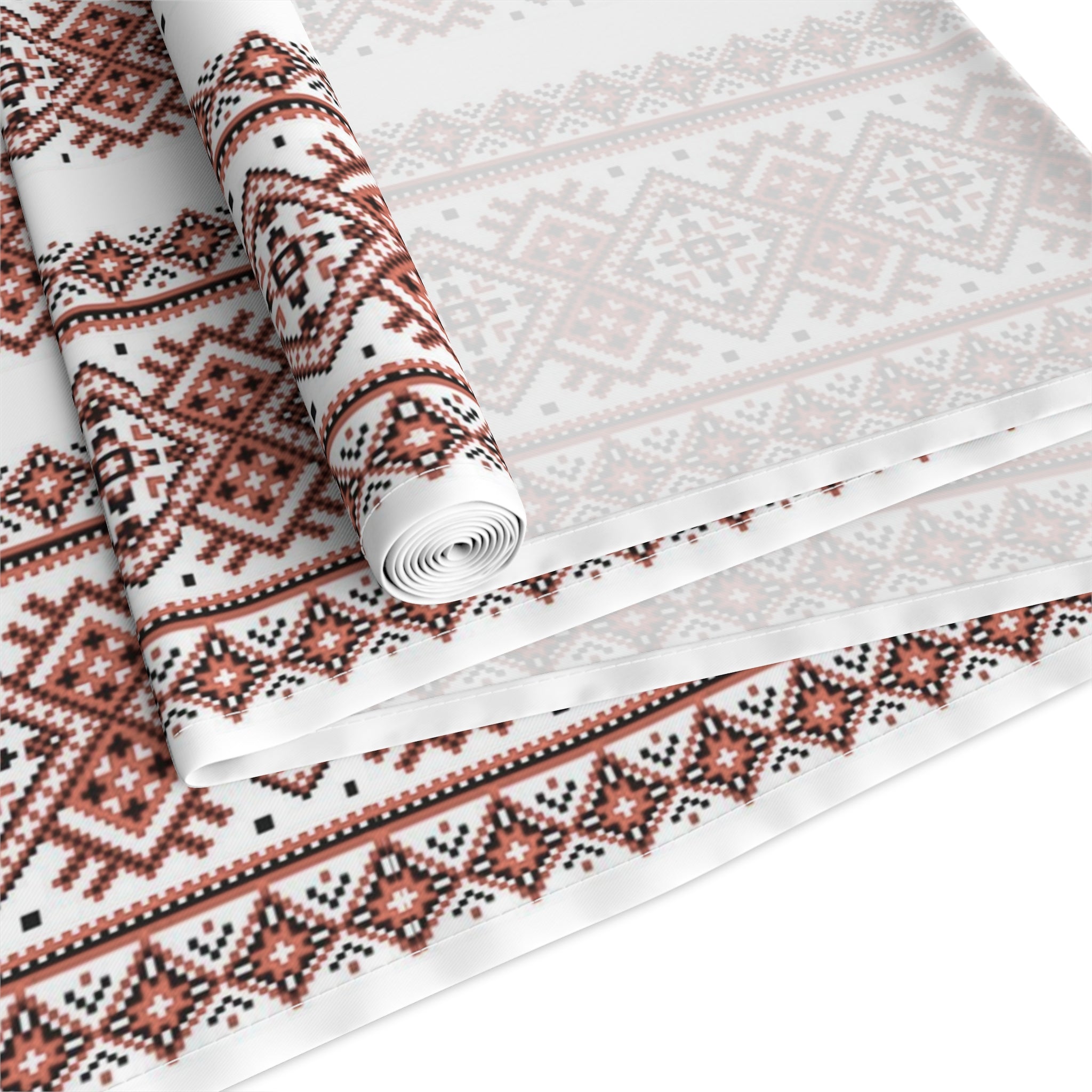 BLUESKYDEZIGN Ukrainian Folk Art Table Runner - Red Black Embroidery Pattern