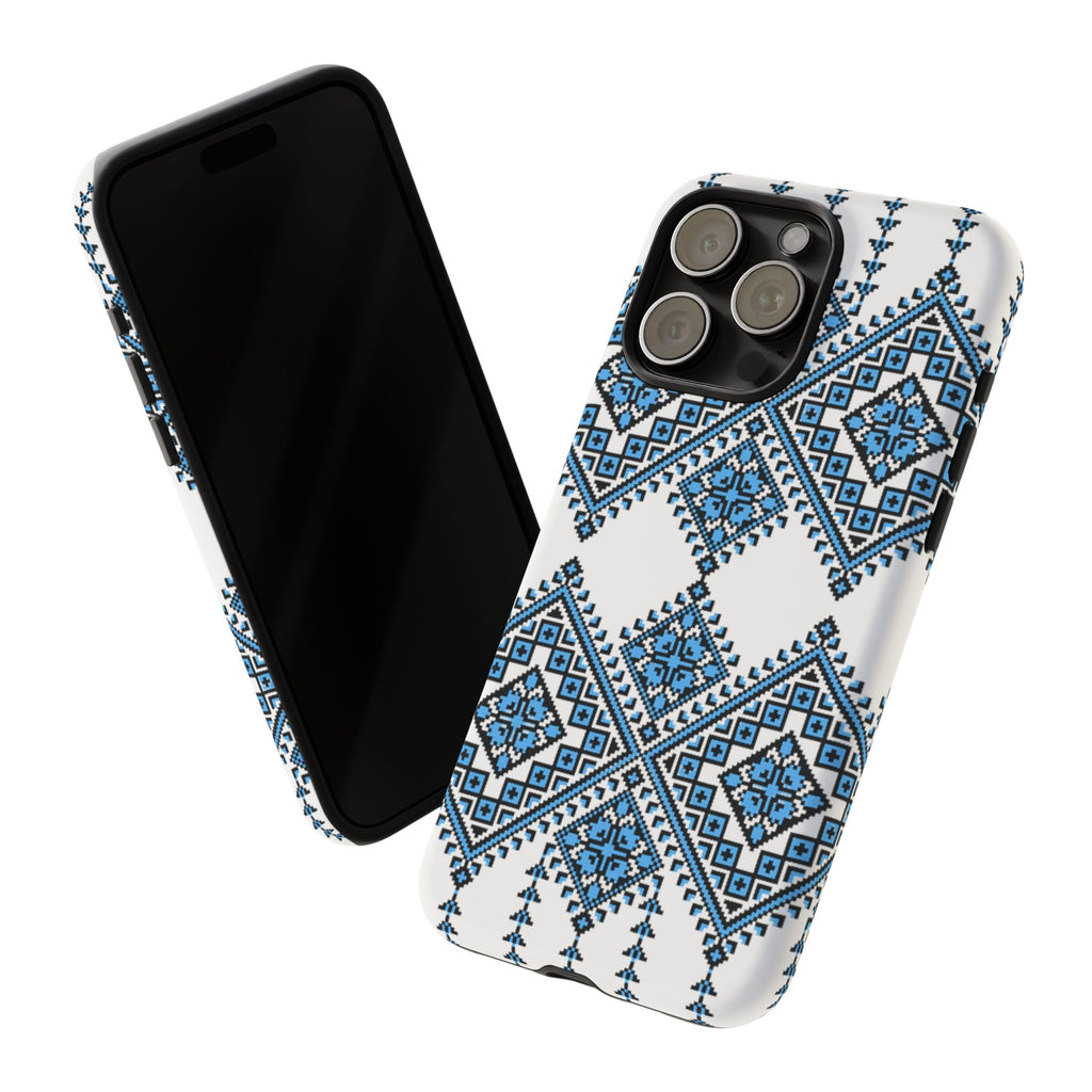 Blue Ukrainian traditional  Geometric Folk Pattern phone case, Tough Cases