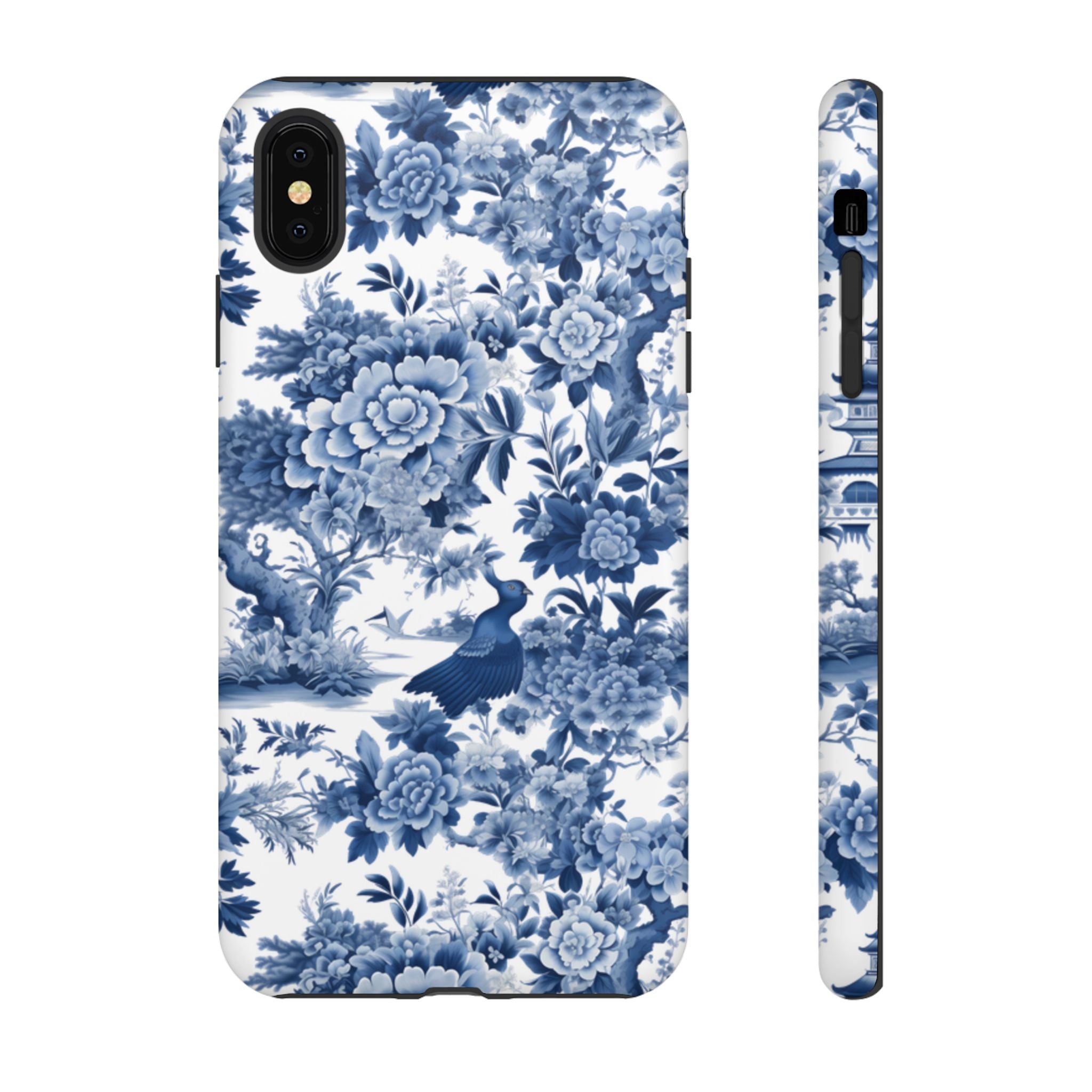 Blue Toile Floral Phone Case, Chinoiserie Style, Tough Case