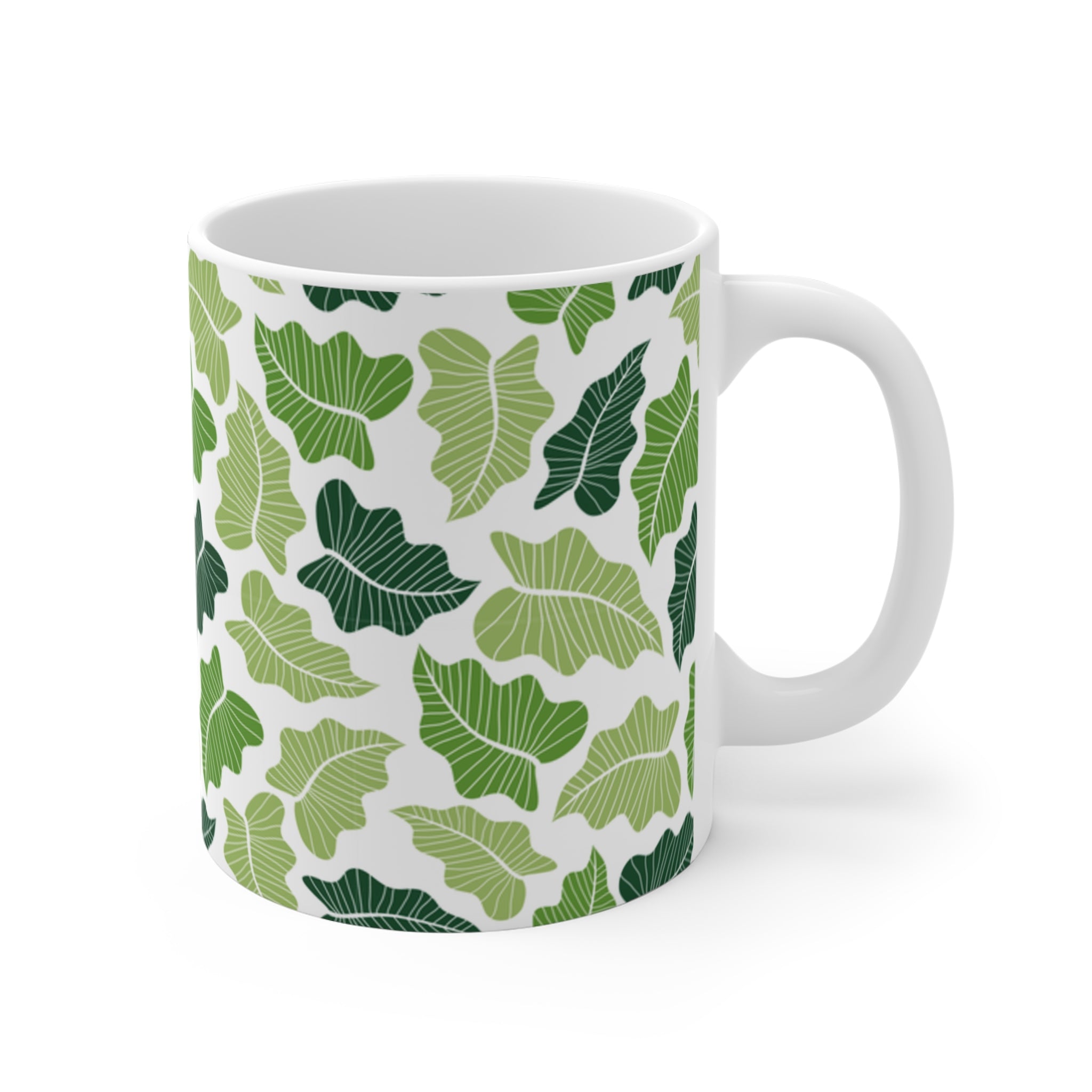 Green Leaf Pattern Mug, Botanical Leaves Ceramic Coffee Cup, Home Decor, Gift for parents housewarming, cottage core 11oz Mug