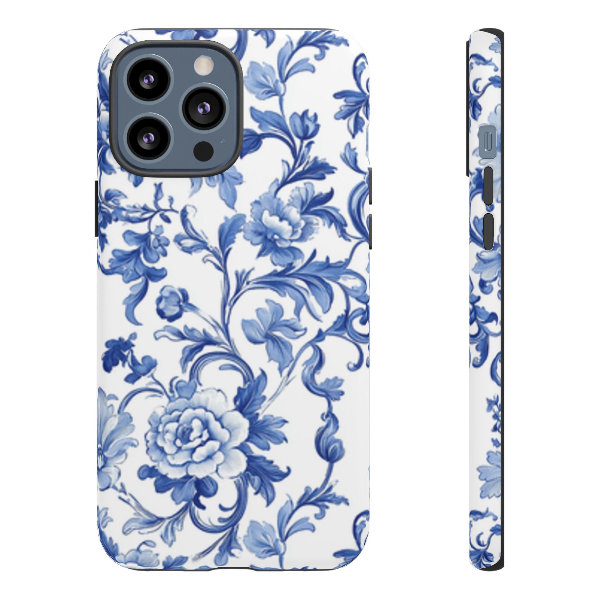 Blue Vintage Toile-inspired romantic Floral Phone Case, Tough Case, spring gift