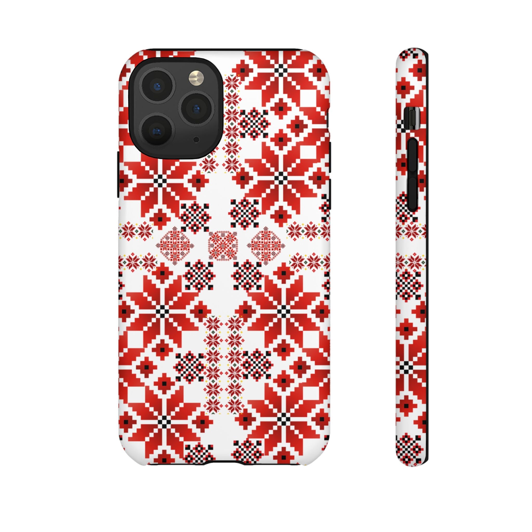 Ukrainian Embroidery Phone Case • Red Black Folk Pattern • Protective Slavic Geometric Cover for iPhone & Samsung