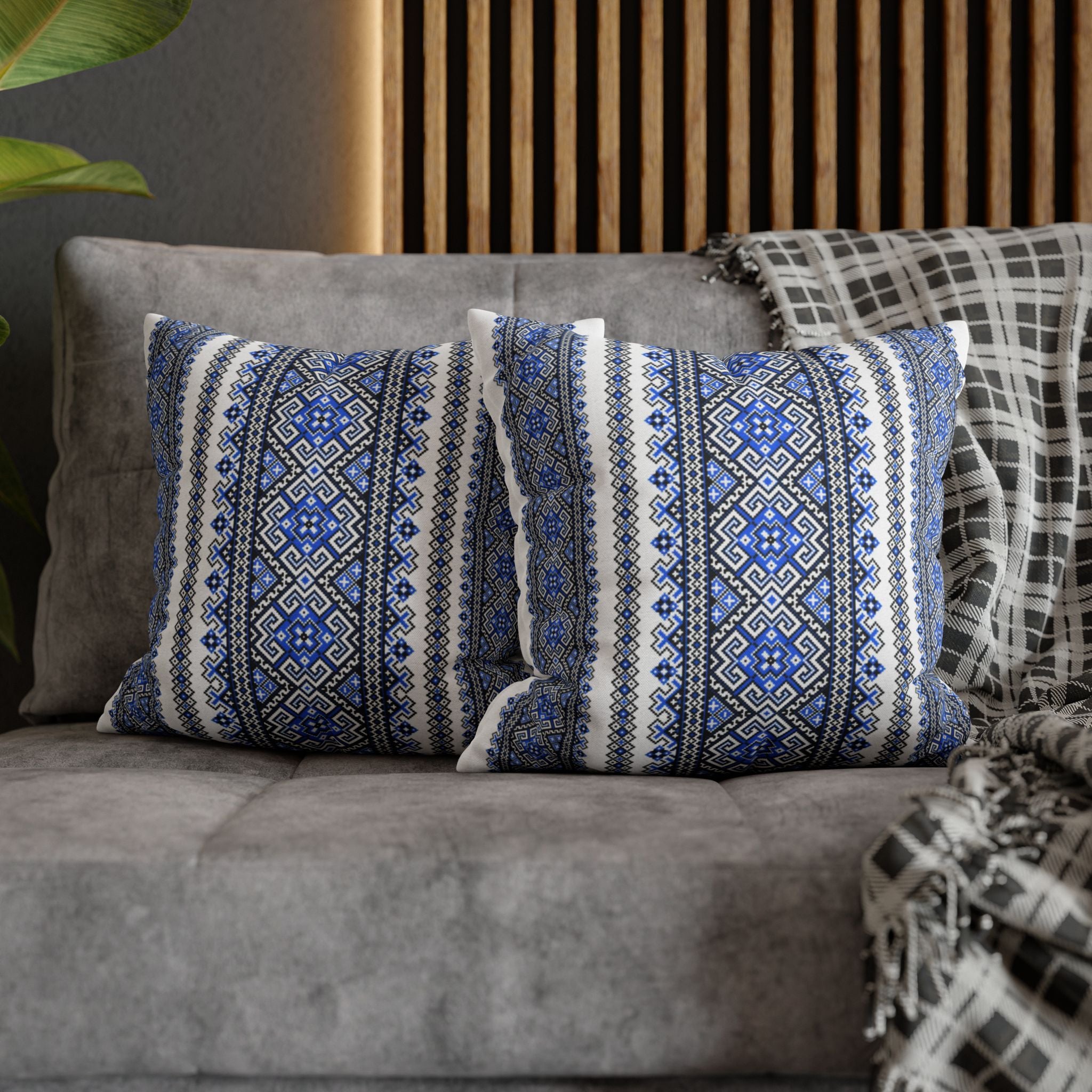 Stasia Blue Pillow Cover | Ukrainian Folk Floral Art | Indigo Geometric Cushion Cover