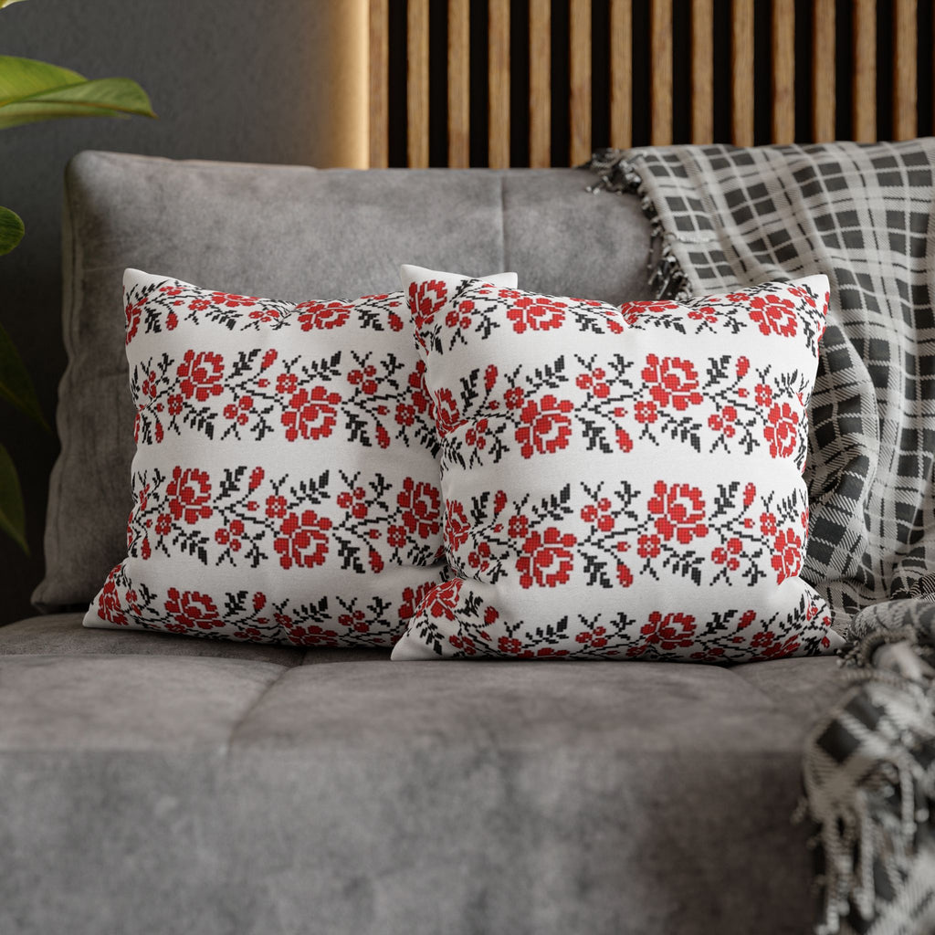 BLUESKYDEZIGN Ukrainian Red Black Folk Art Pillow Cover - Heritage Decor