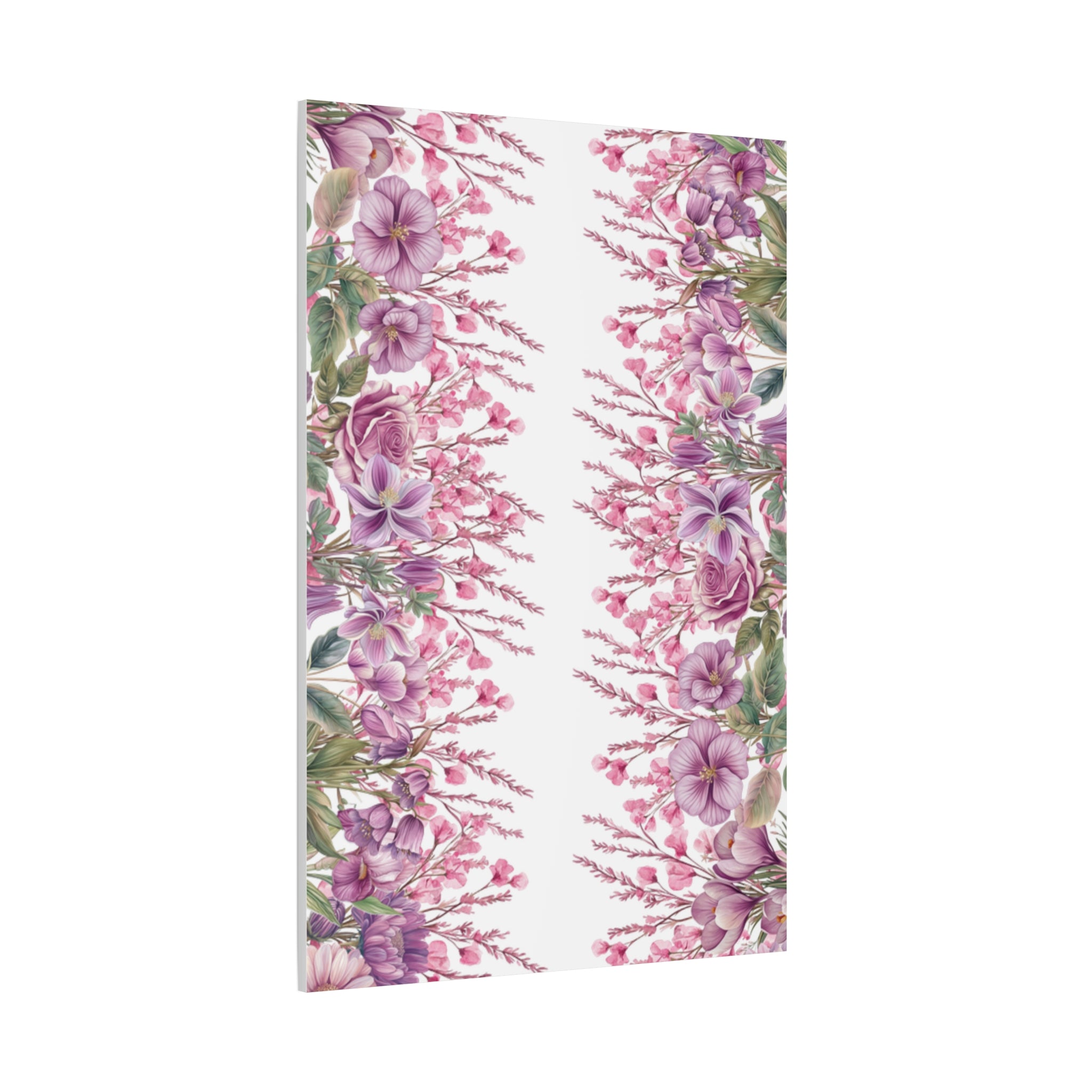 Floral Matte Canvas Wall Art, Pink Purple Botanical Print, Modern Symmetrical Flower Design, Stretched 1.25" Canvas Home Decor