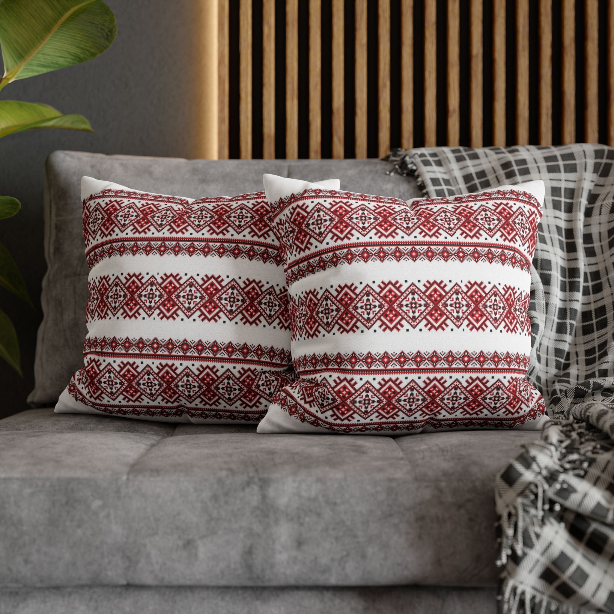 BLUESKYDEZIGN Ukrainian Traditional Pillow Cover - Red Black Folk Pattern