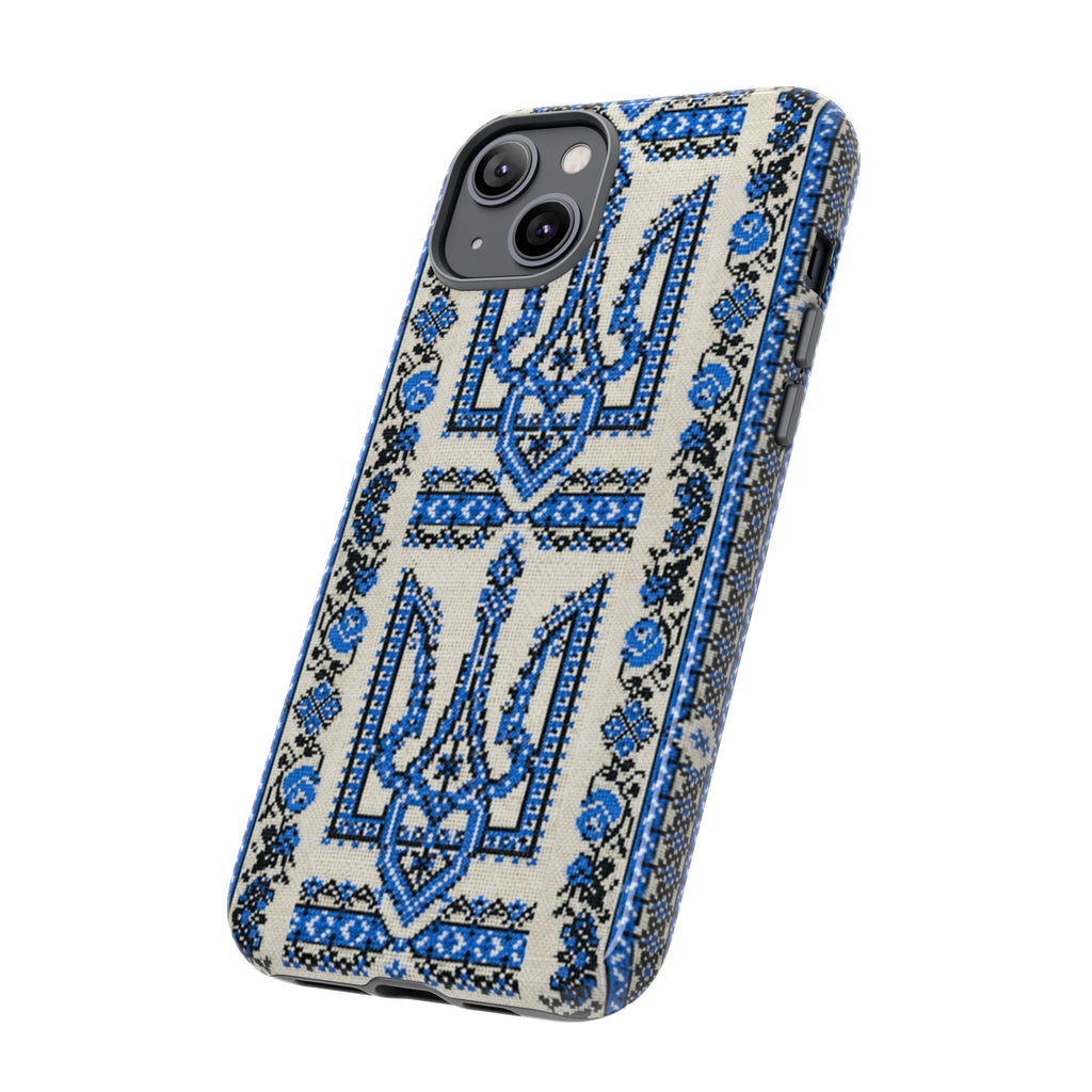 Ukrainian Trident Blue Tough Phone Case | Tryzub Folk Art | iPhone & Samsung