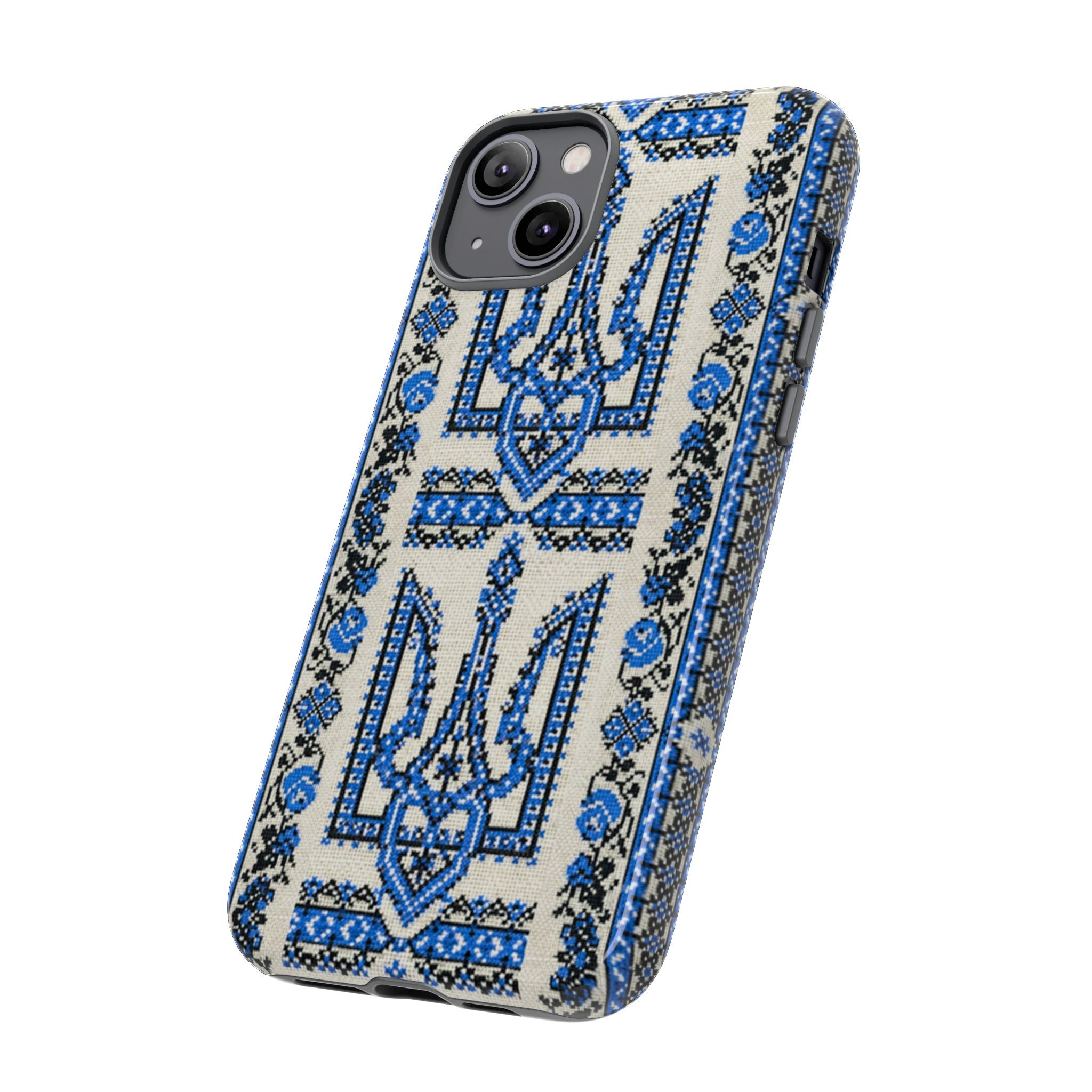 Ukrainian Trident Blue Tough Phone Case | Tryzub Folk Art | iPhone & Samsung
