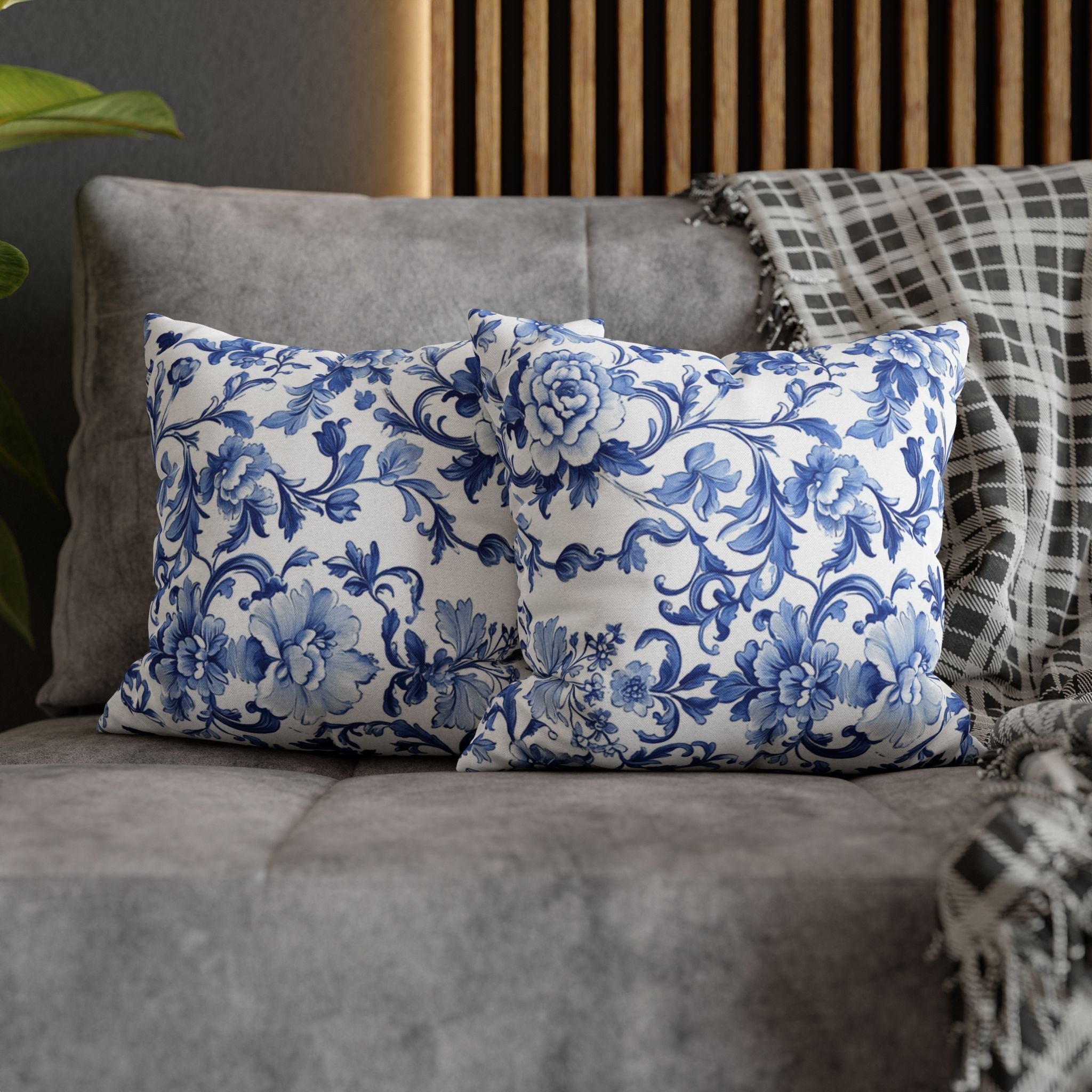 BLUESKYDEZIGN Blue Tie Dye Mandala Pillow Cover - Coastal Boho Decor