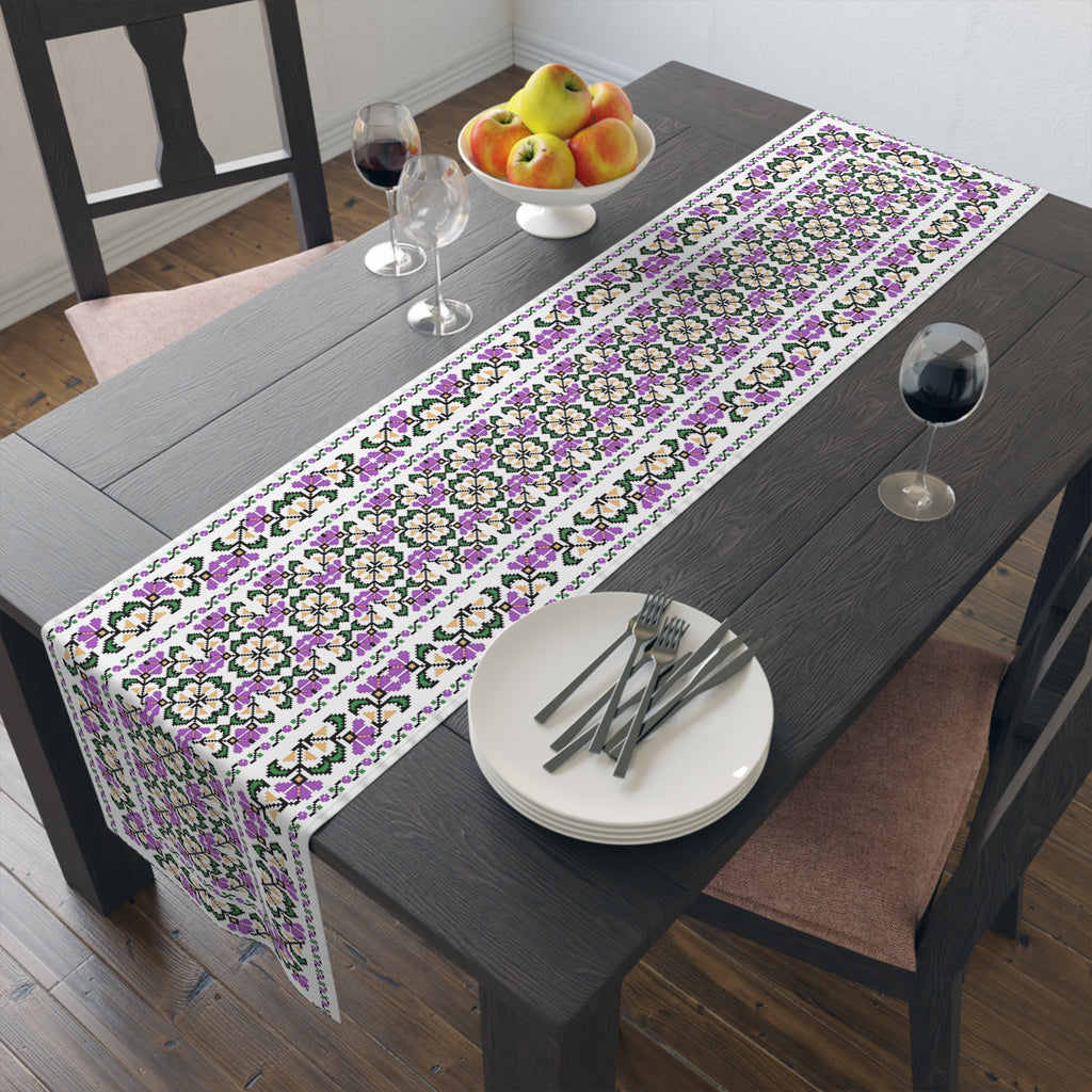 BLUESKYDEZIGN Ukrainian Purple Floral Table Runner