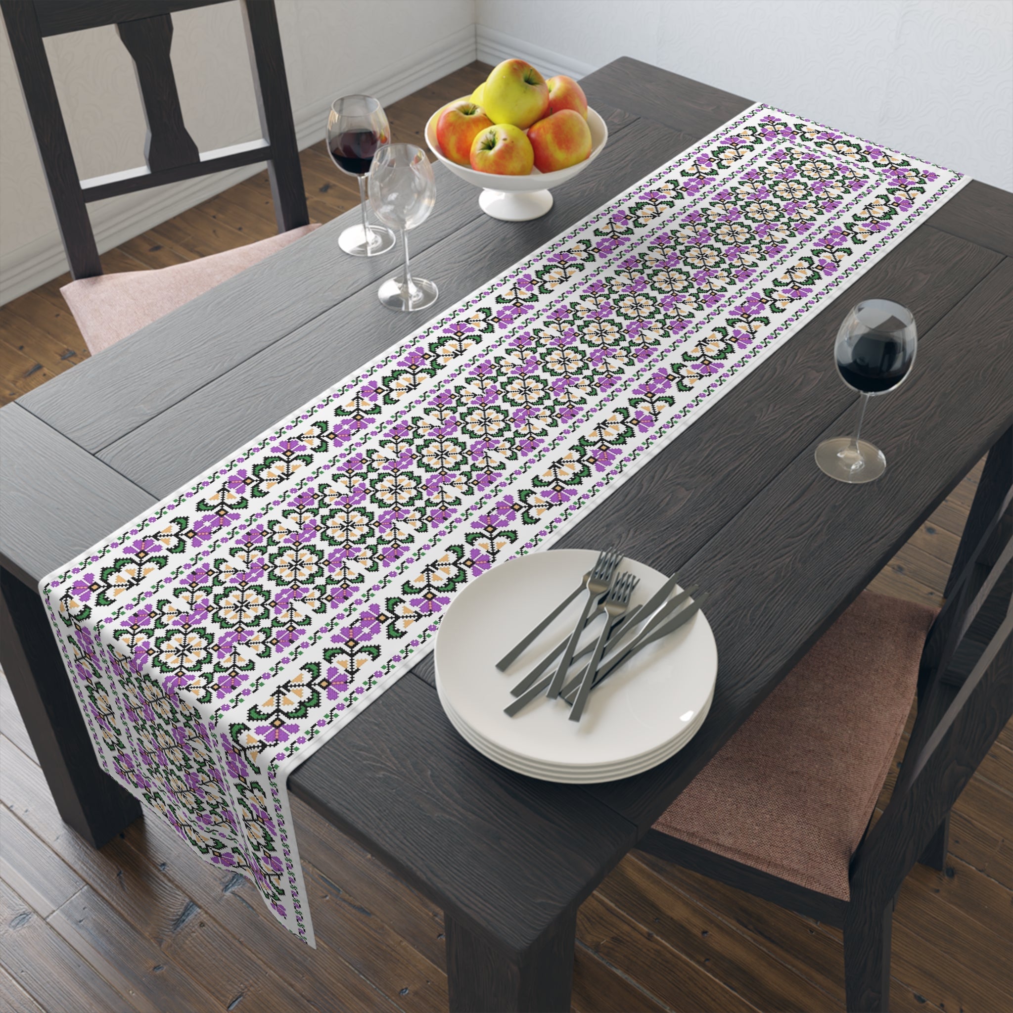 BLUESKYDEZIGN Ukrainian Purple Floral Table Runner