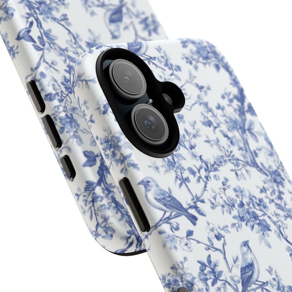 BLUESKYDEZIGN | Blue Floral Vine Phone Case – Toile-Inspired Romantic Watercolor Branch Pattern Tough Cover