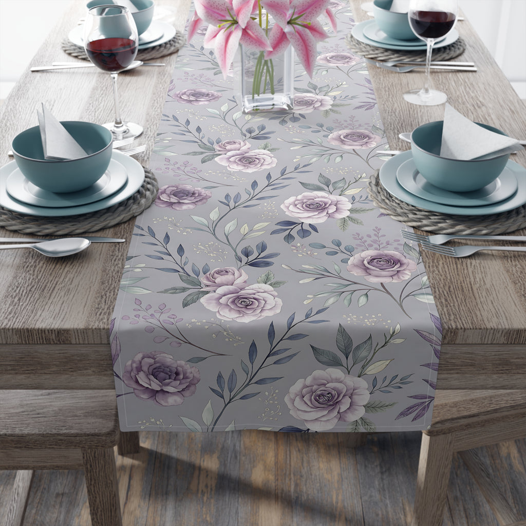 BLUESKYDEZIGN Purple Rose Floral Table Runner - Elegant Spring Wedding Decor