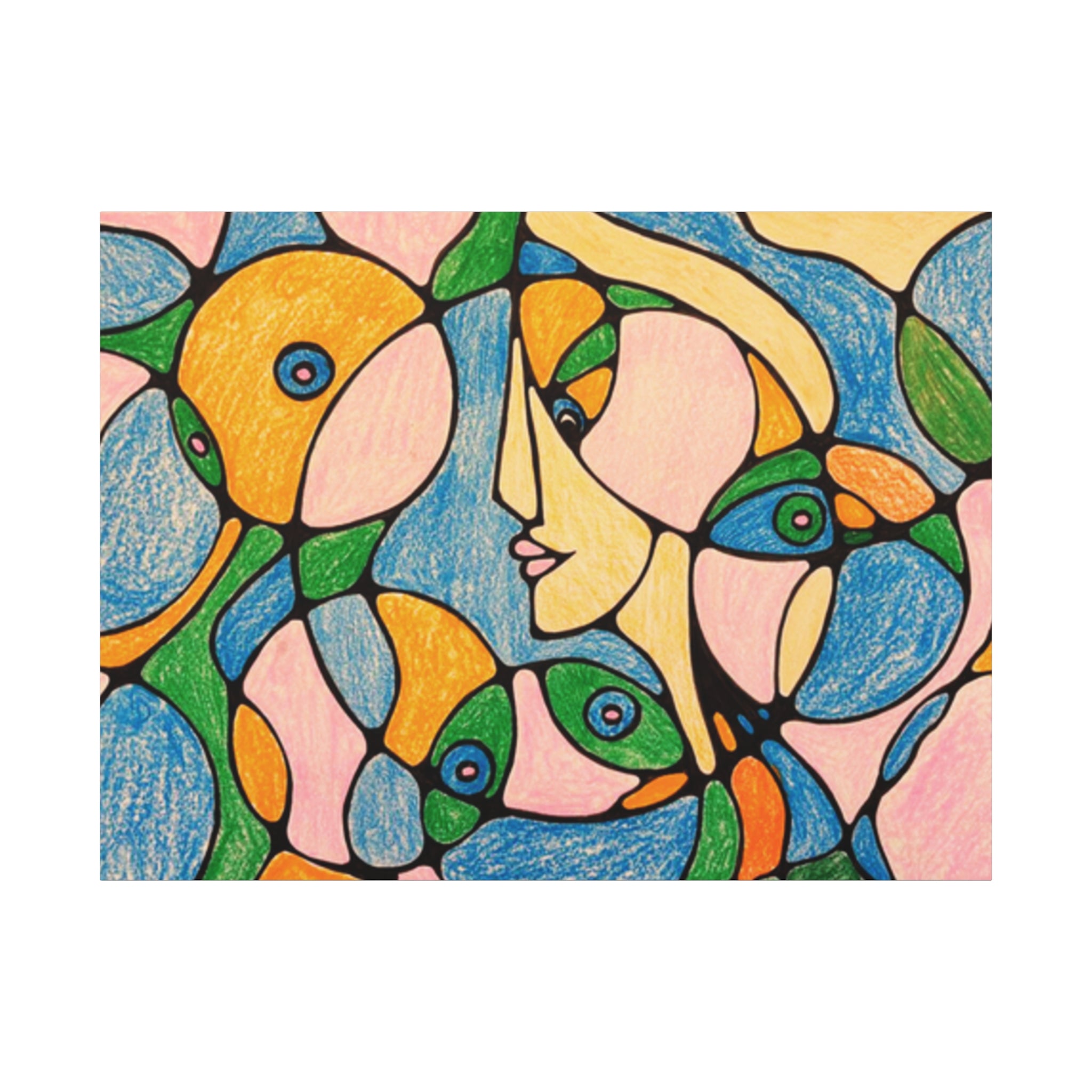 Abstract Colorful Faces Canvas Art, Vibrant Modern Wall Decor, Surreal Cubist Style Matte Print, Stretched 1.25" Ready to Hang