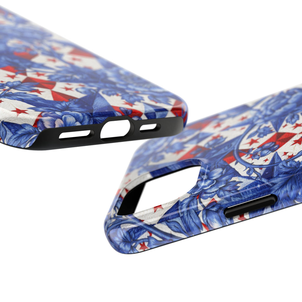 BLUESKYDEZIGN | America 250th Anniversary Phone Case | Blue Toile Floral Patriotic Star Patchwork iPhone Cover