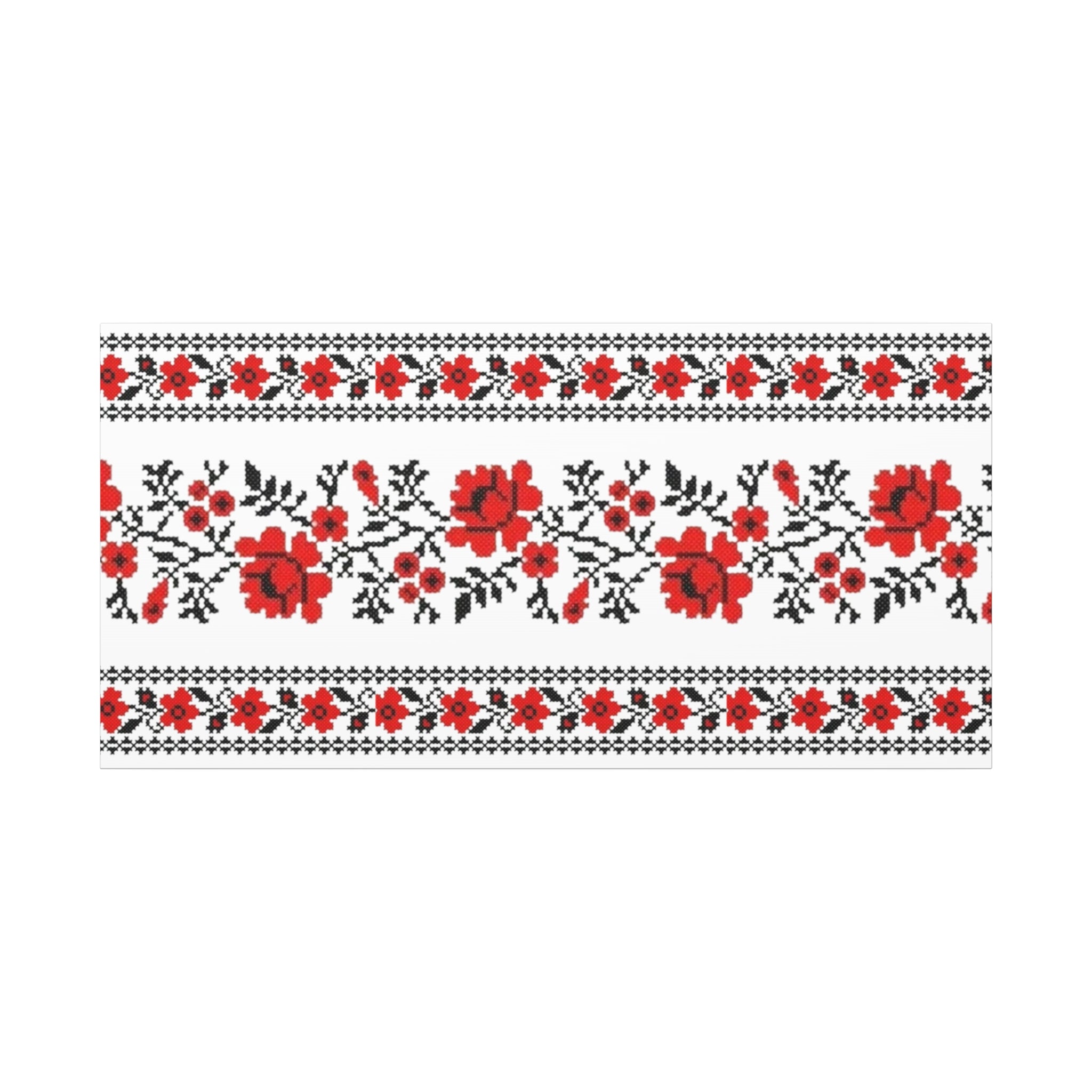 Ukrainian Embroidery Wall Art, Red Black Folk Floral Pattern, Traditional Slavic Home Decor Canvas for Living Room or Entryway, Matte Print, Stretched 1.25" Ready to Hang